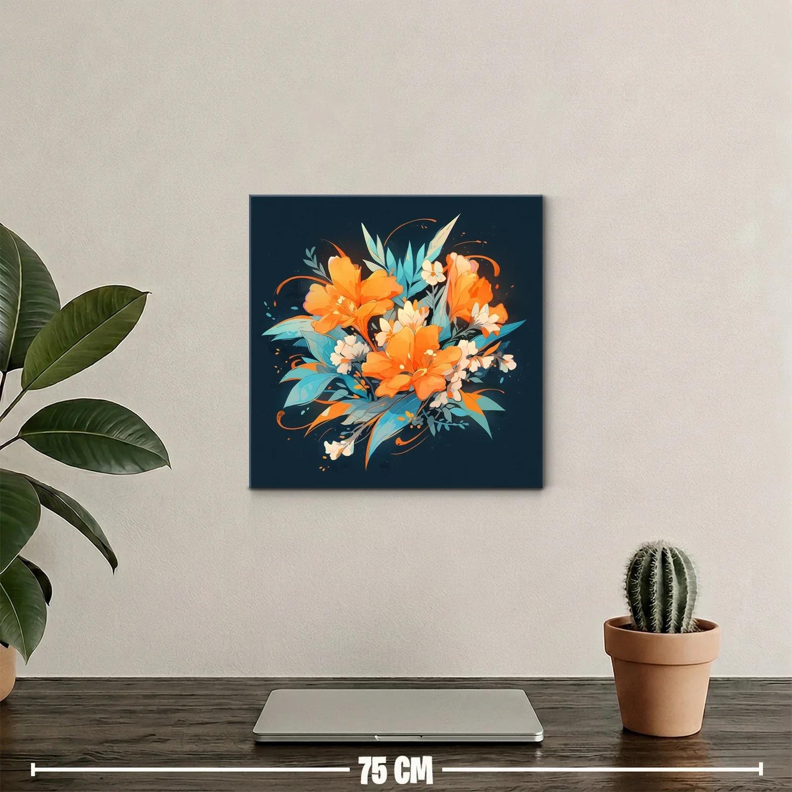 Composición floral vibrante con tonos naranjas y azules — miniatura 2