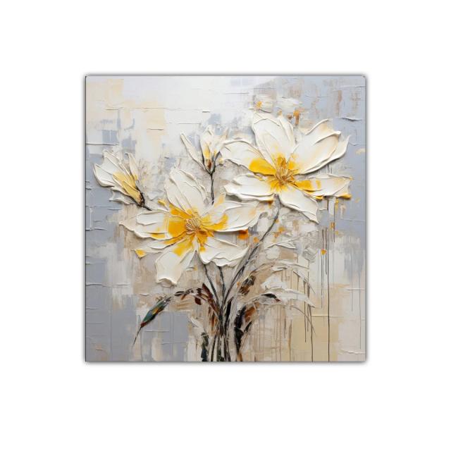 Flores blancas con toques amarillos sobre fondo neutro