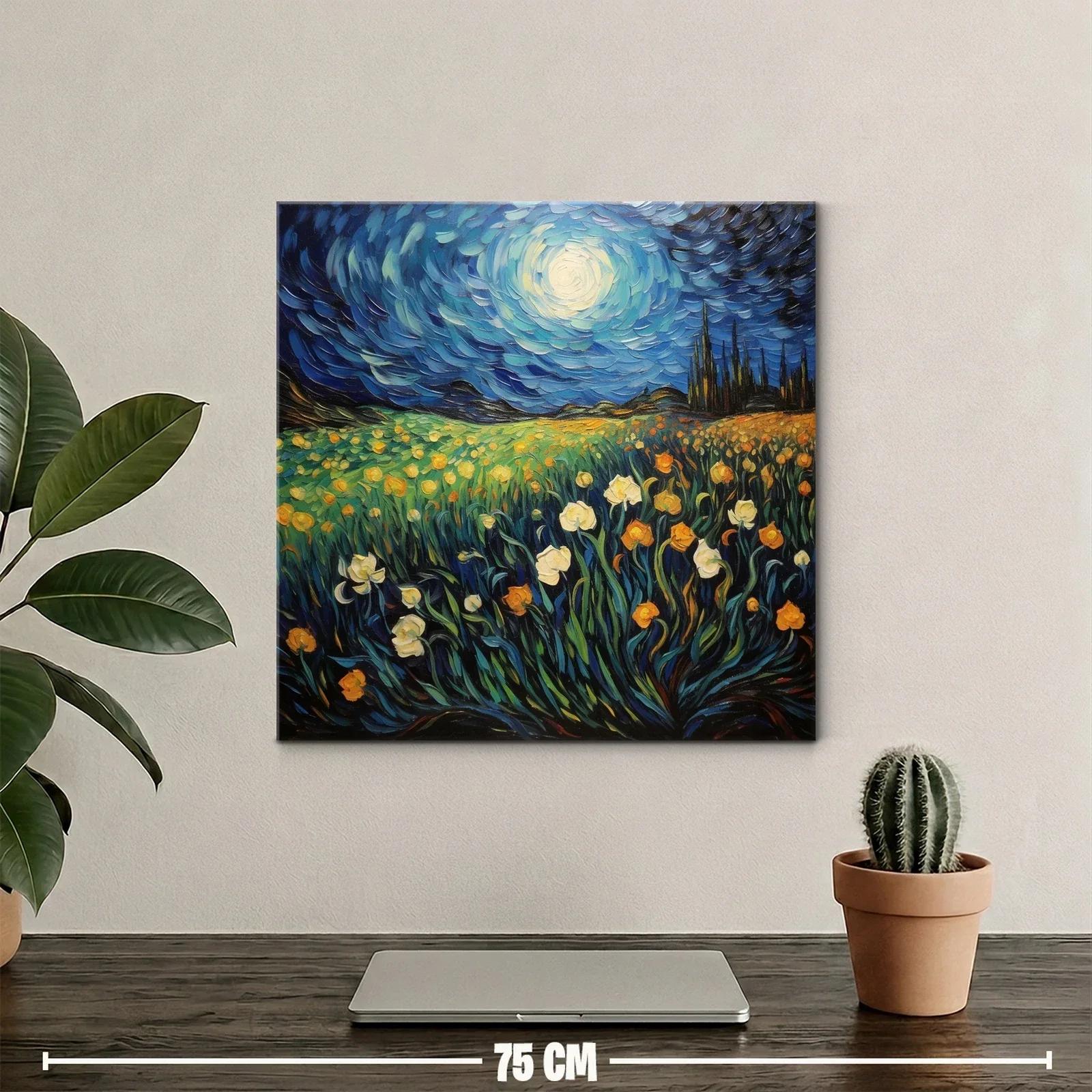 Campo de flores bajo cielo nocturno brillante — miniatura 2