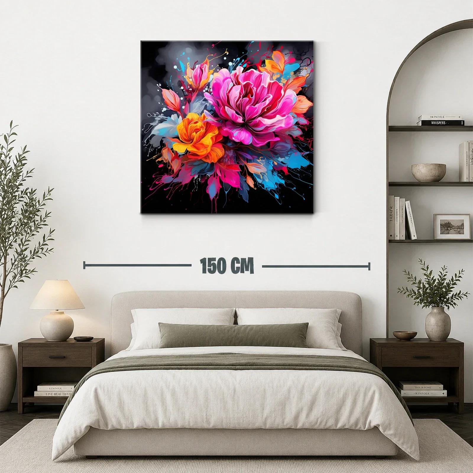 Cuadro vibrante con flores en tonos fucsia y naranja — miniatura 3