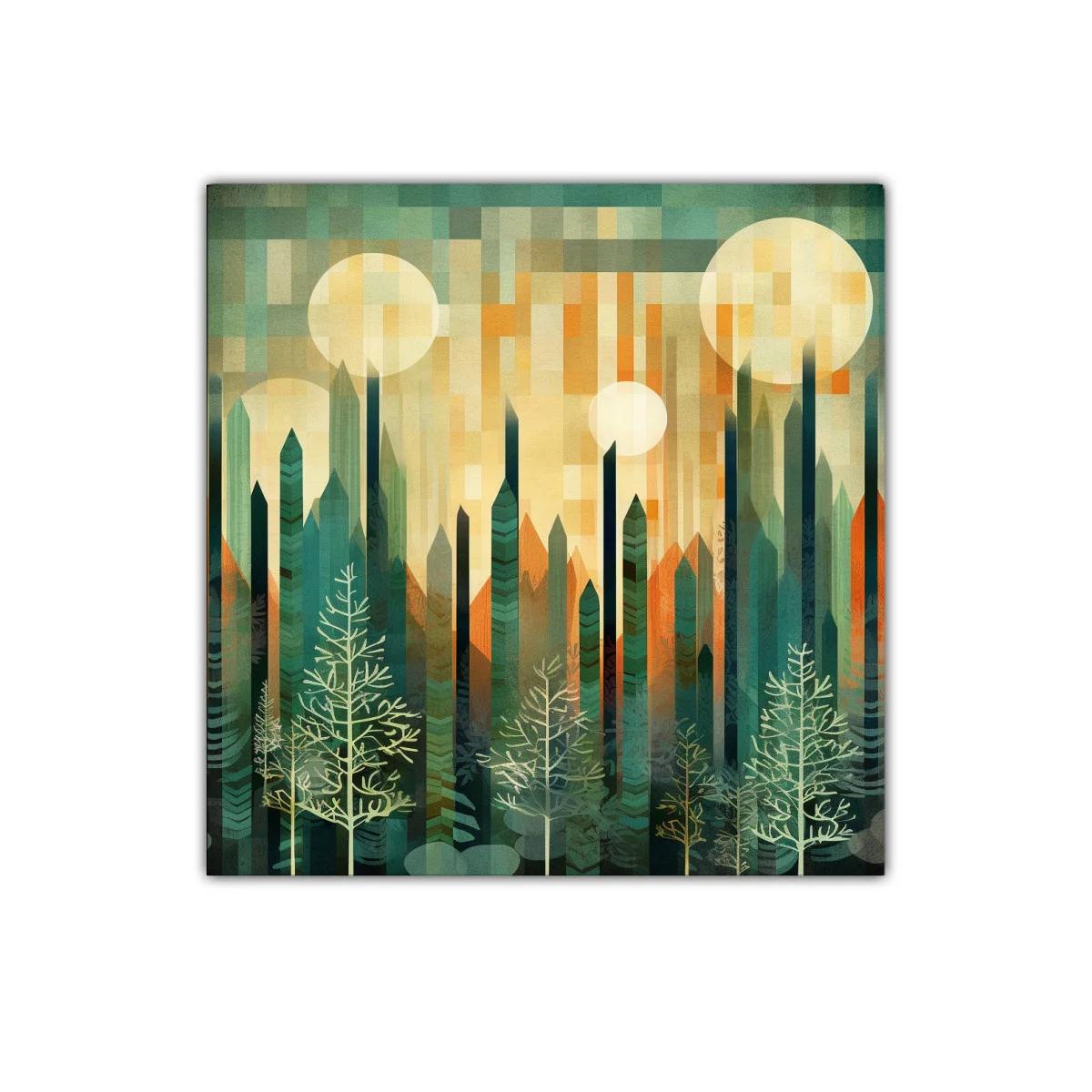 Paisaje geométrico de bosque y lunas brillantes — miniatura 1