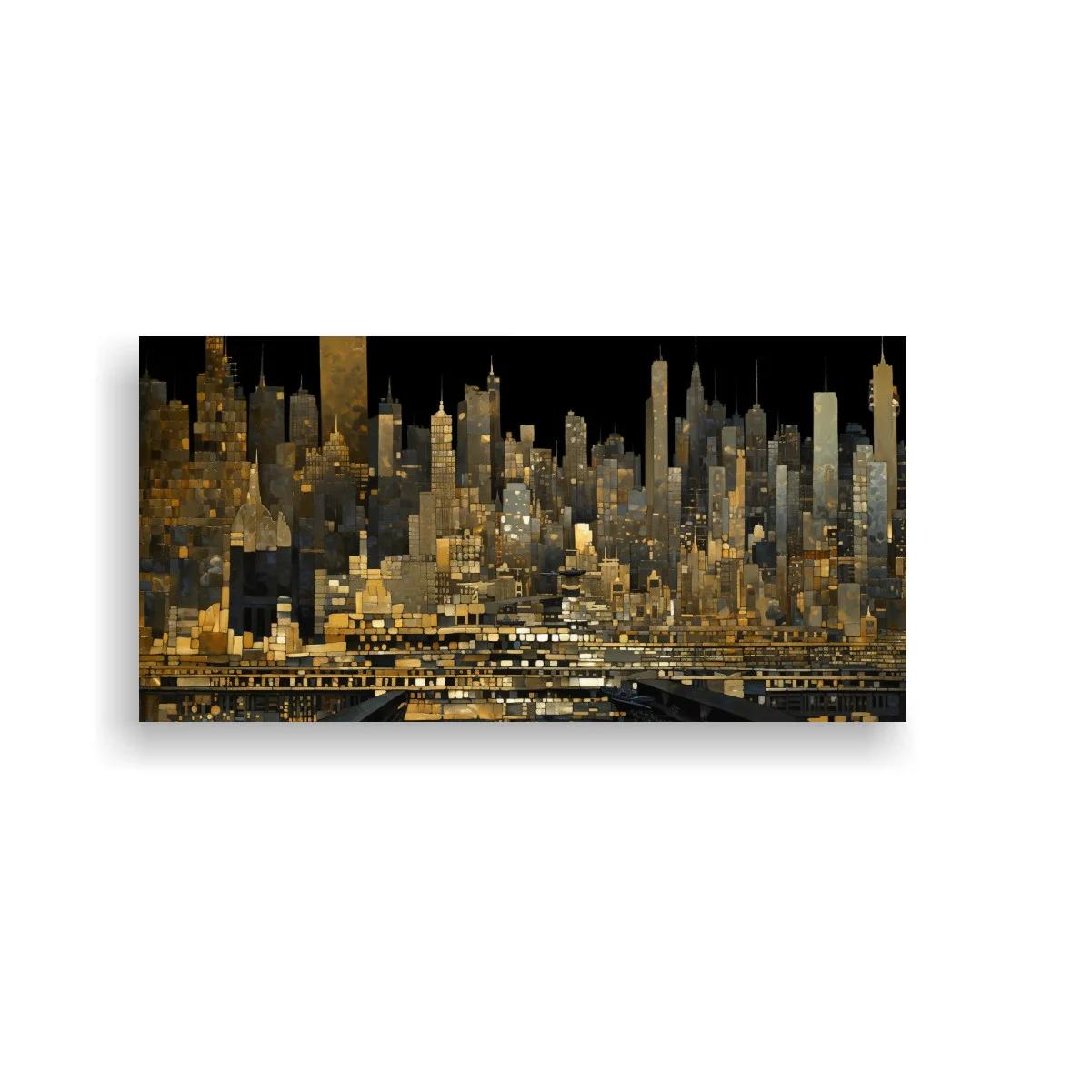 Cuadro skyline urbano nocturno con ventanas iluminadas — imagen principal