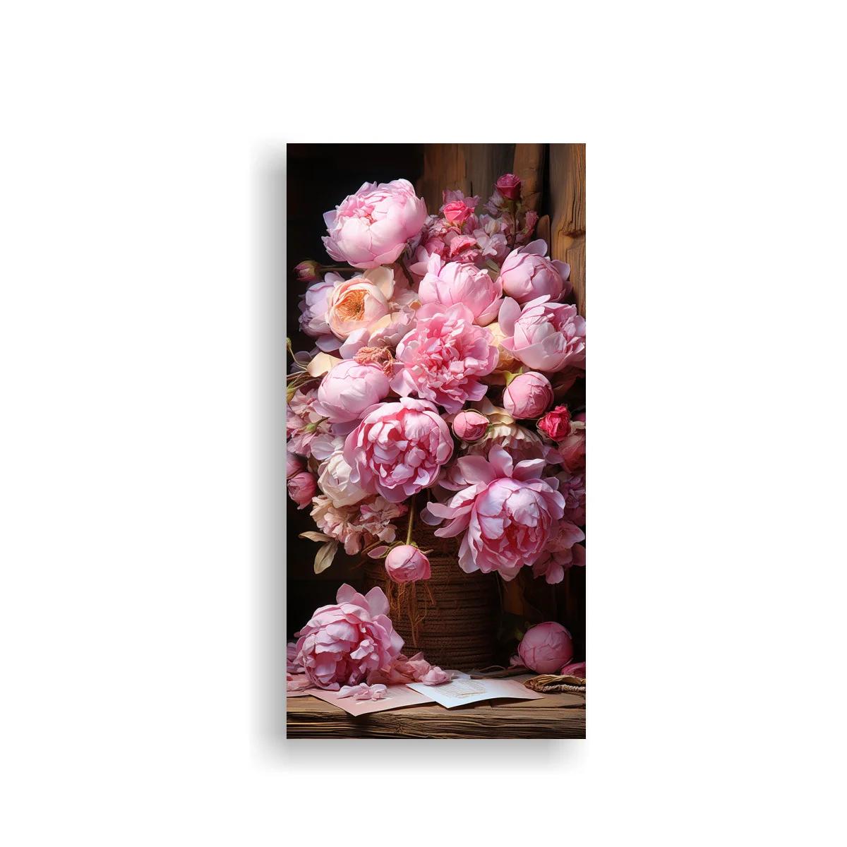 Cuadro ramo de peonías rosadas con papel claro