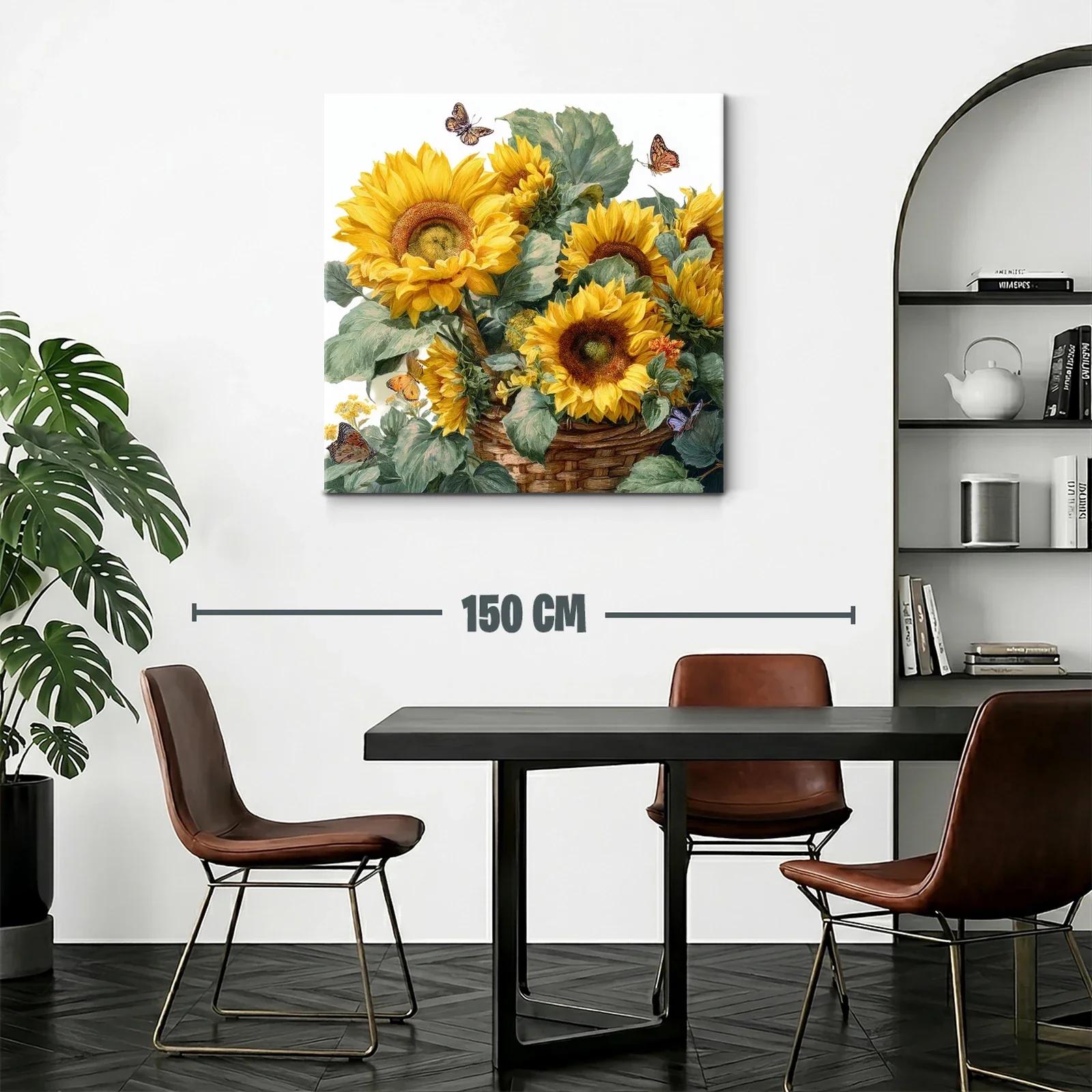 Cuadro con vibrantes girasoles y mariposas en tonos cálidos — miniatura 2