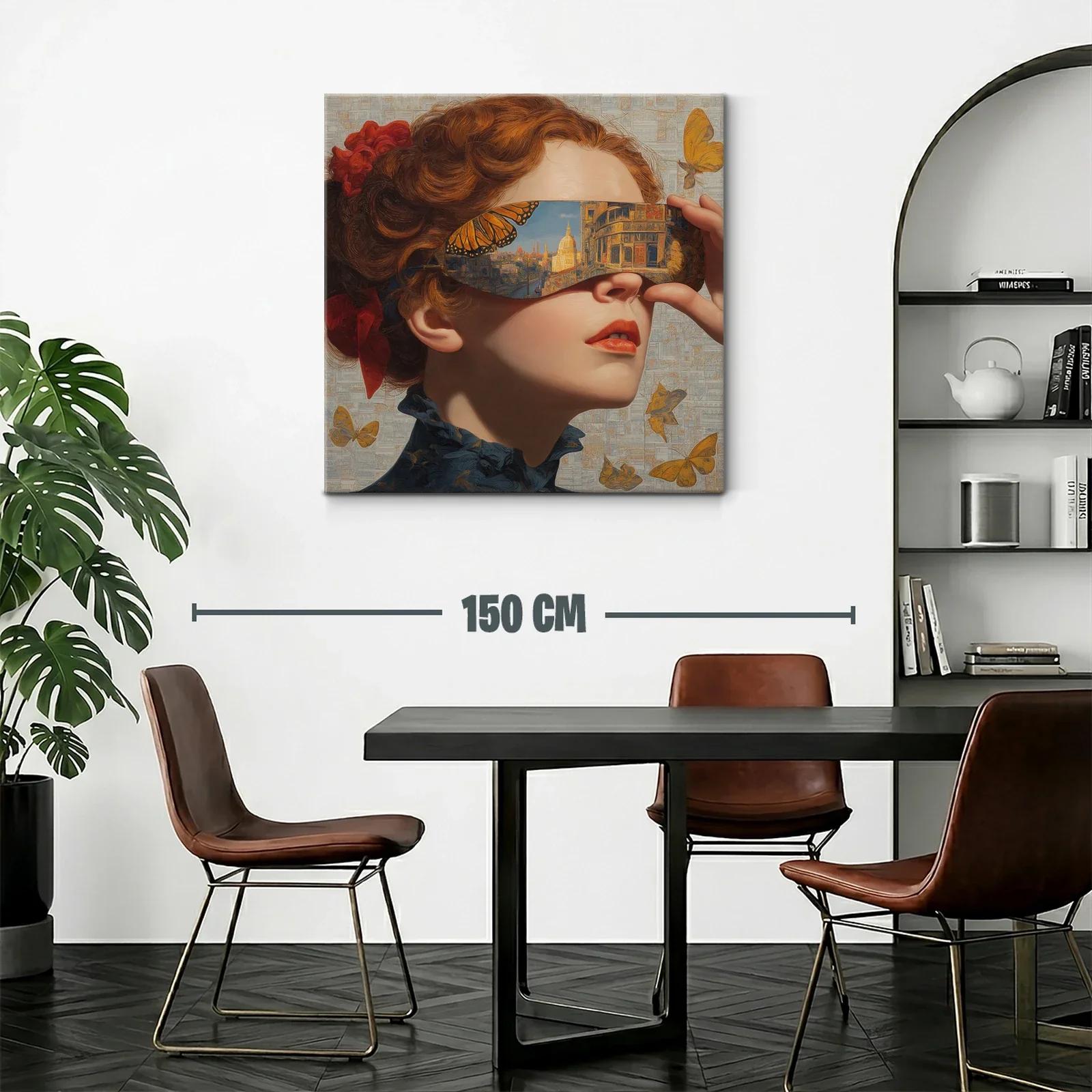 Rostro femenino con reflejo urbano y mariposas doradas — miniatura 2