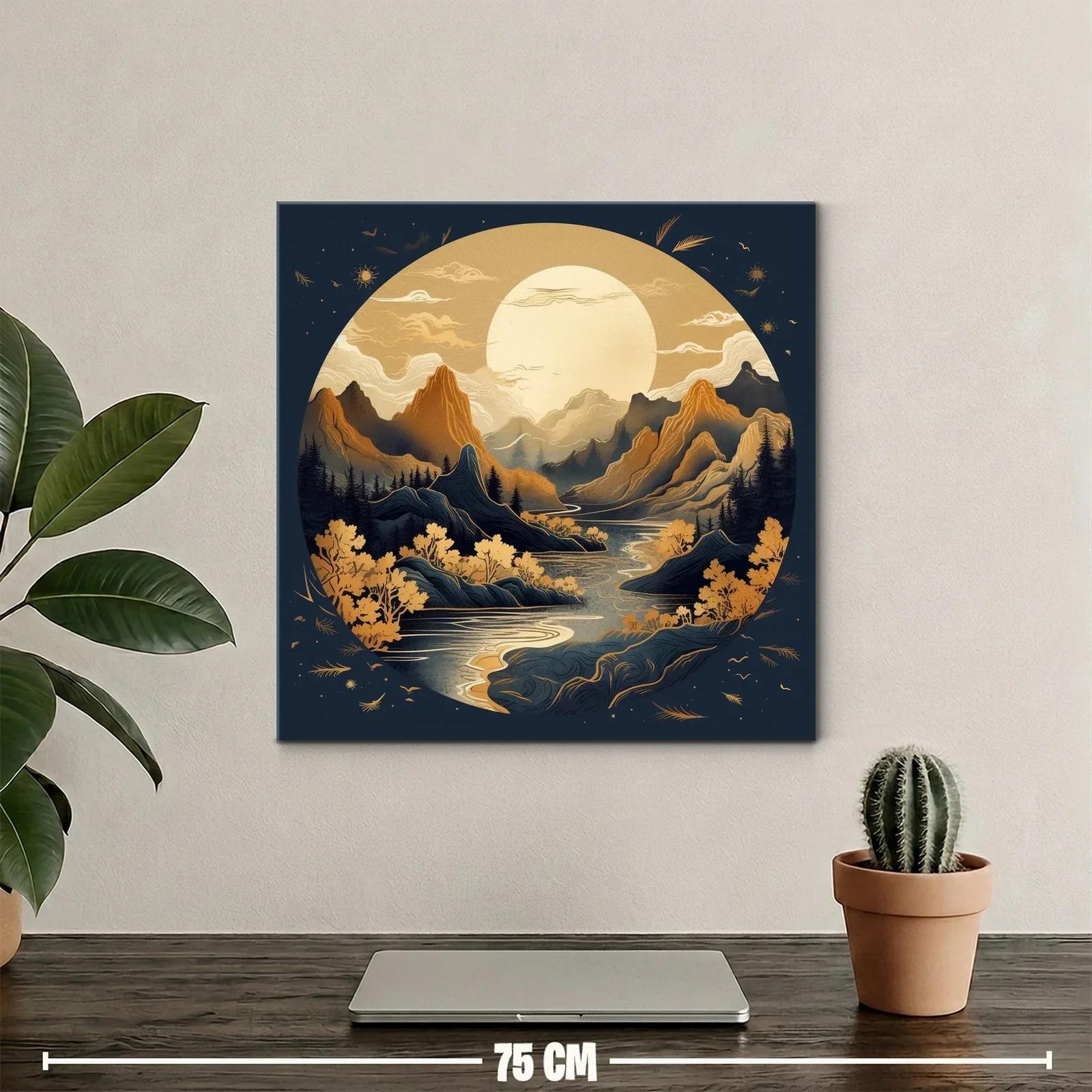 Paisaje Montañoso Bajo Luna Llena en Tonos Dorados — miniatura 2