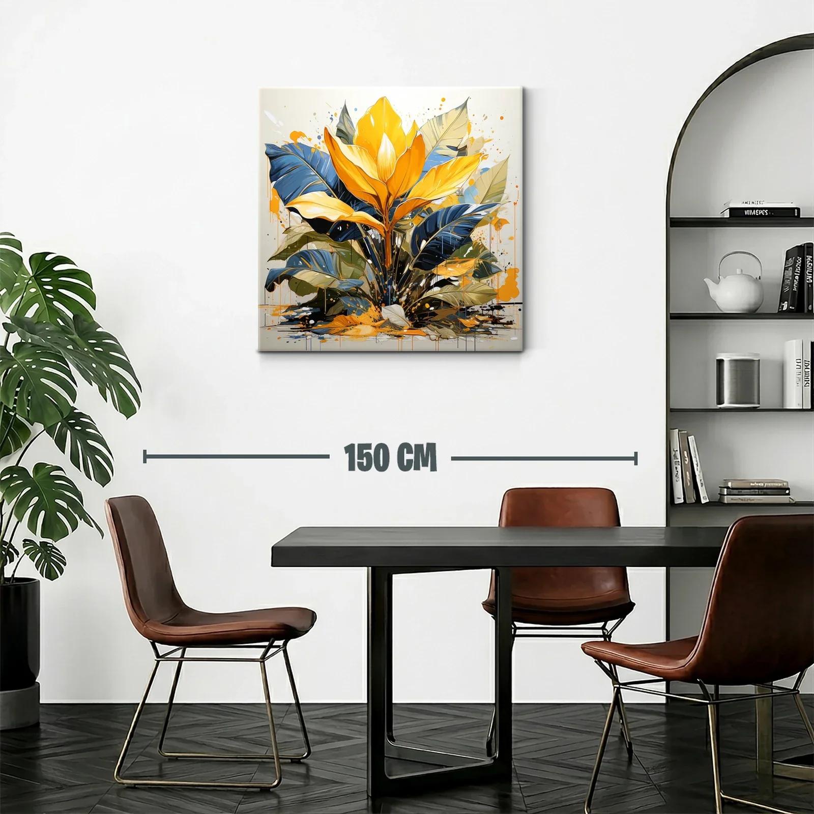 Cuadro de planta tropical en tonos amarillo y azul vibrante — miniatura 2