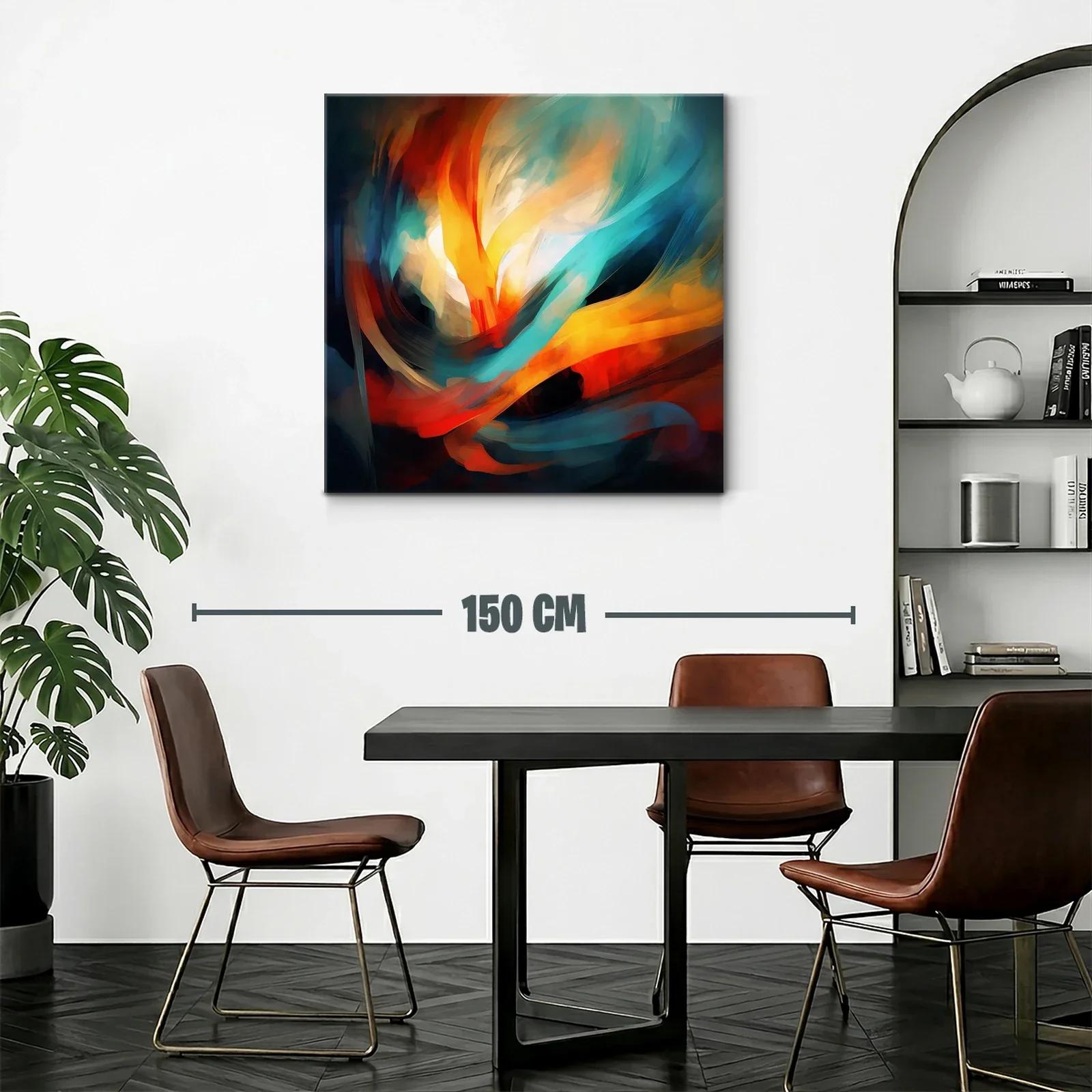 Cuadro abstracto con vibrantes tonos cálidos y fríos en movimiento — miniatura 2