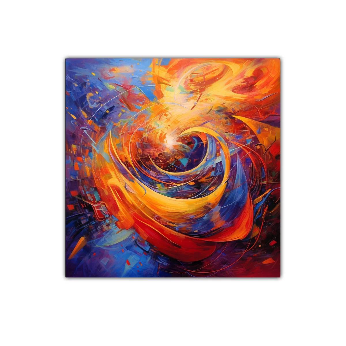 Cuadro abstracto con explosión de colores cálidos y fríos — imagen principal