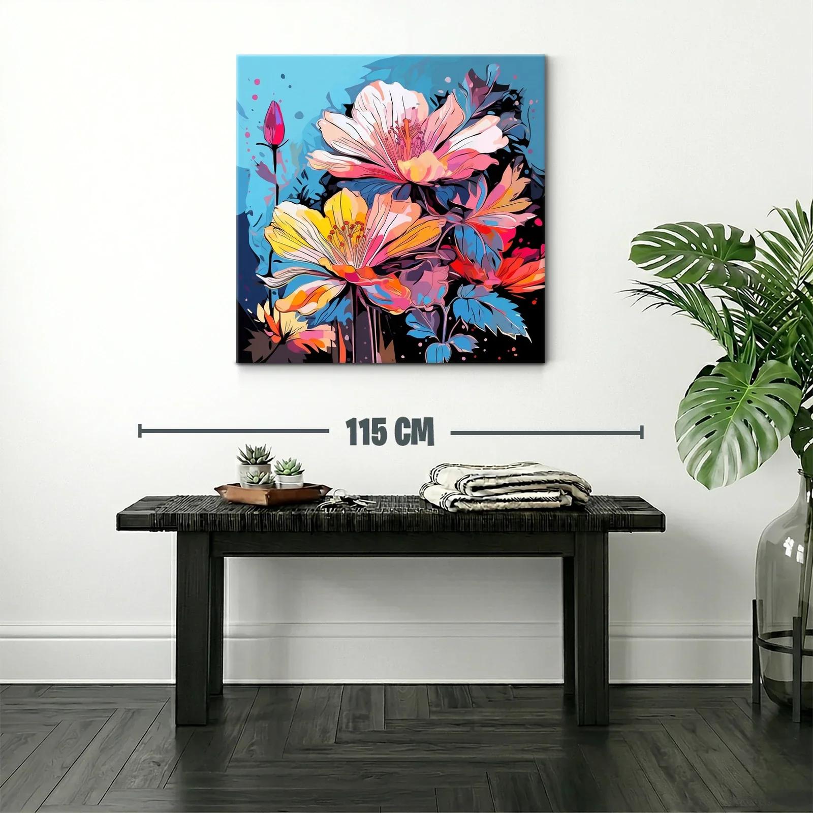 Cuadro floral con vibrantes tonos azules y rosas — miniatura 2
