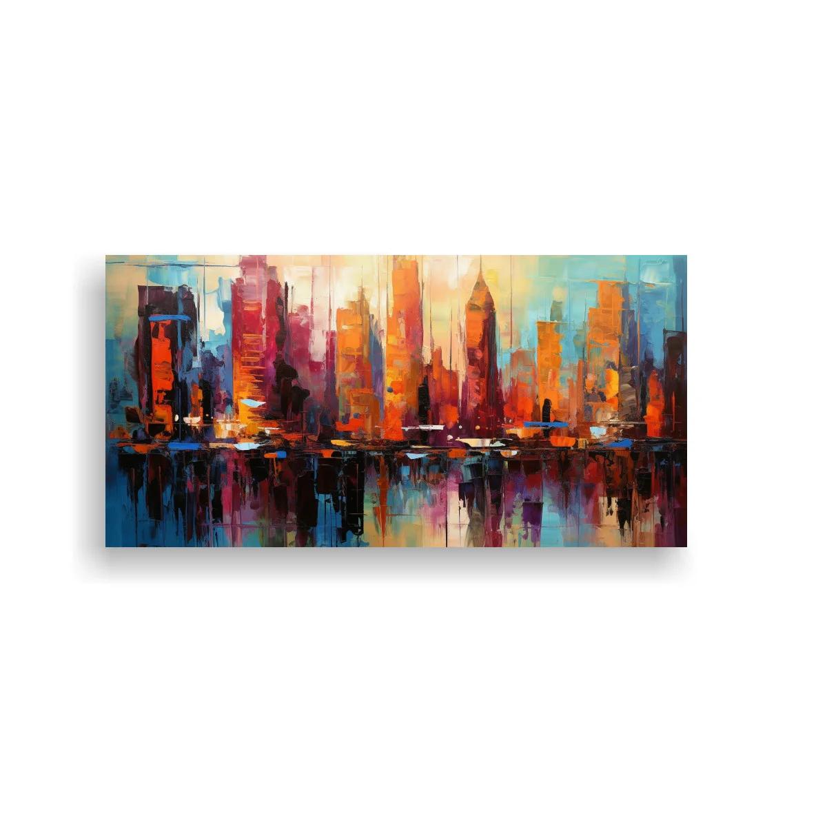 Cuadro skyline urbano con reflejos alargados
