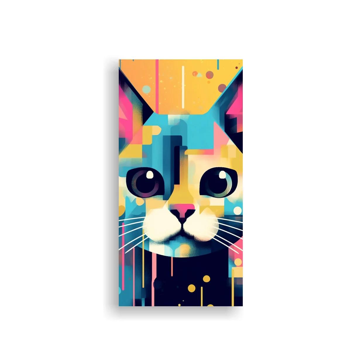 Cuadro rostro de gato geométrico en colores intensos