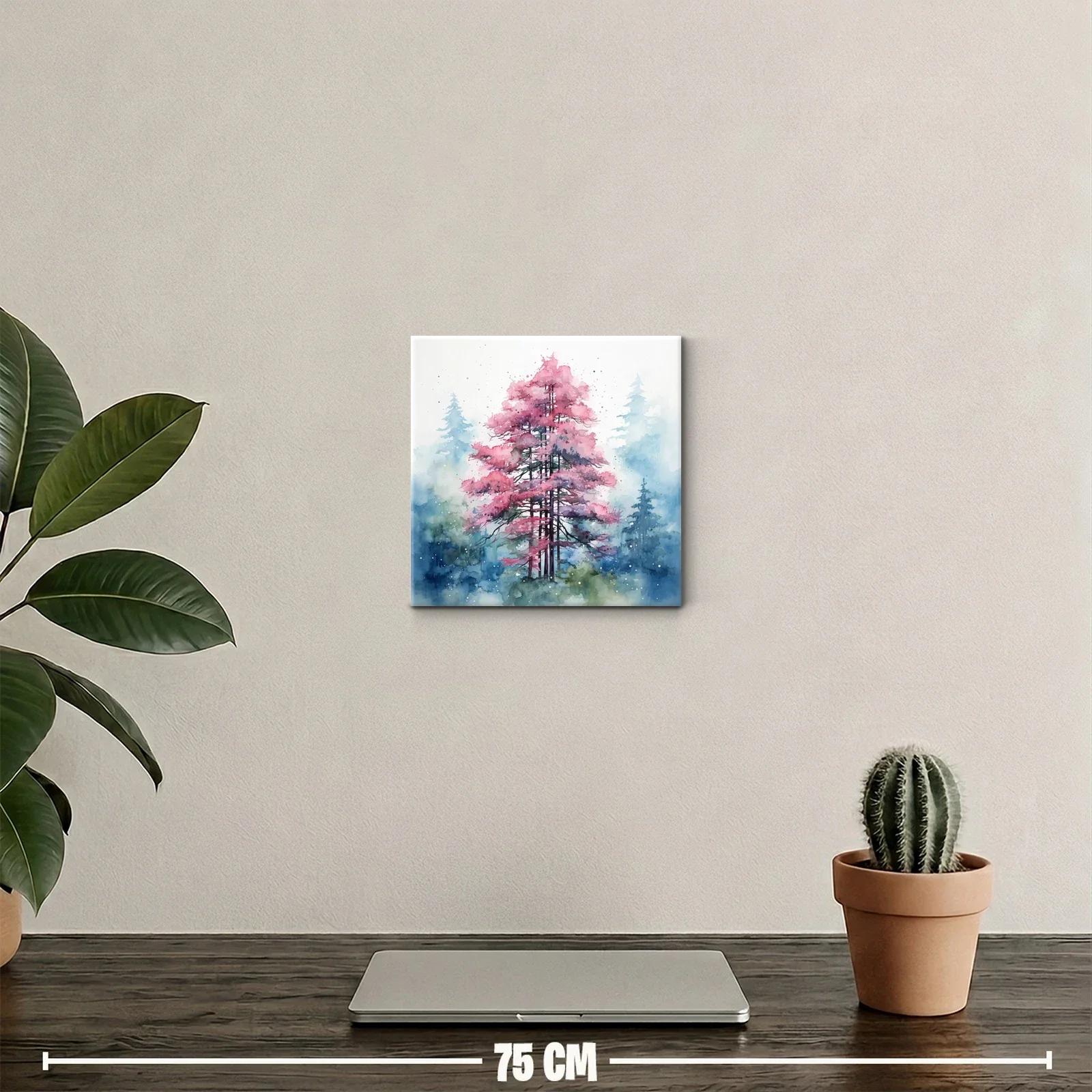Cuadro decorativo con árbol rosa en bosque nebuloso — miniatura 2