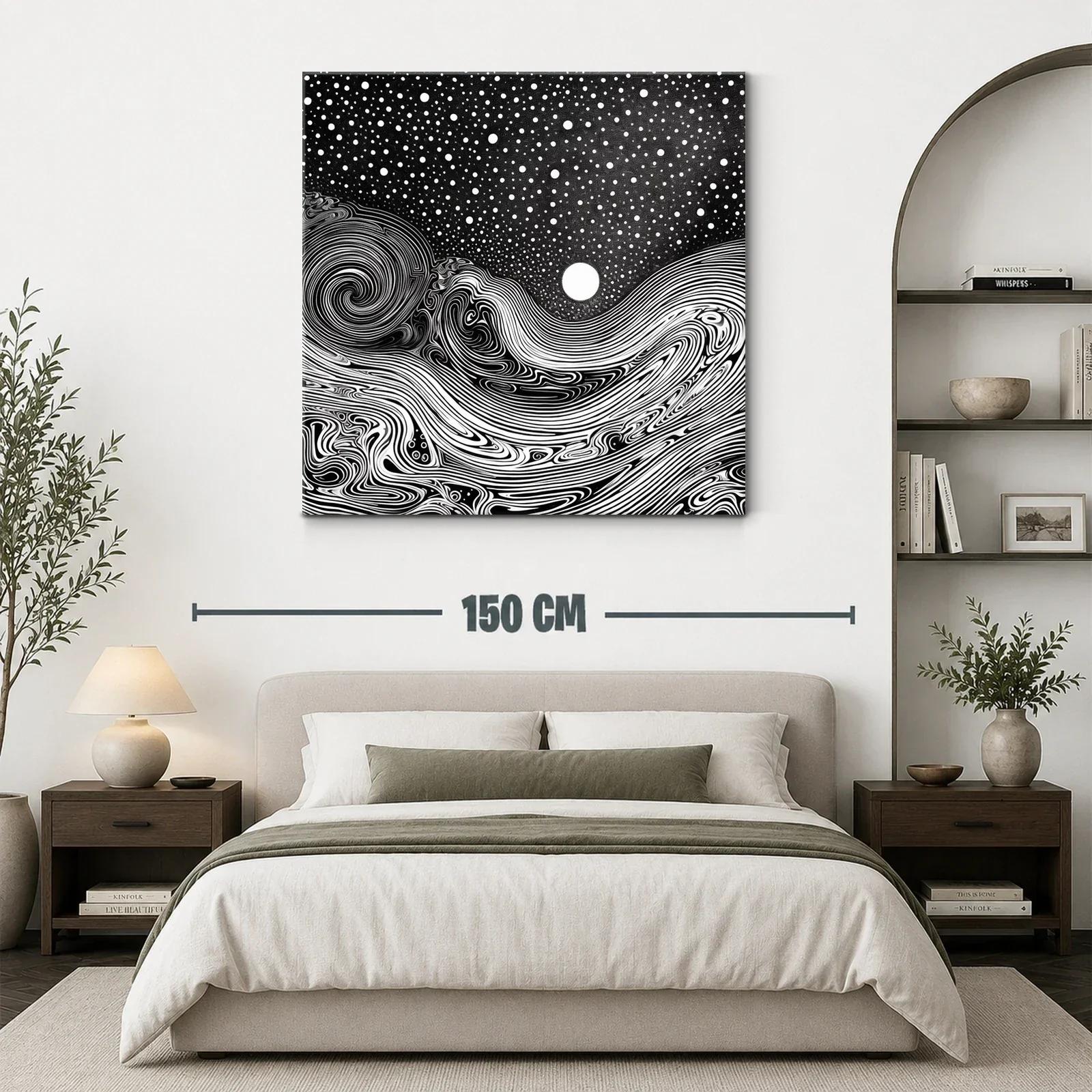 Paisaje onírico en blanco y negro con luna brillante — miniatura 3