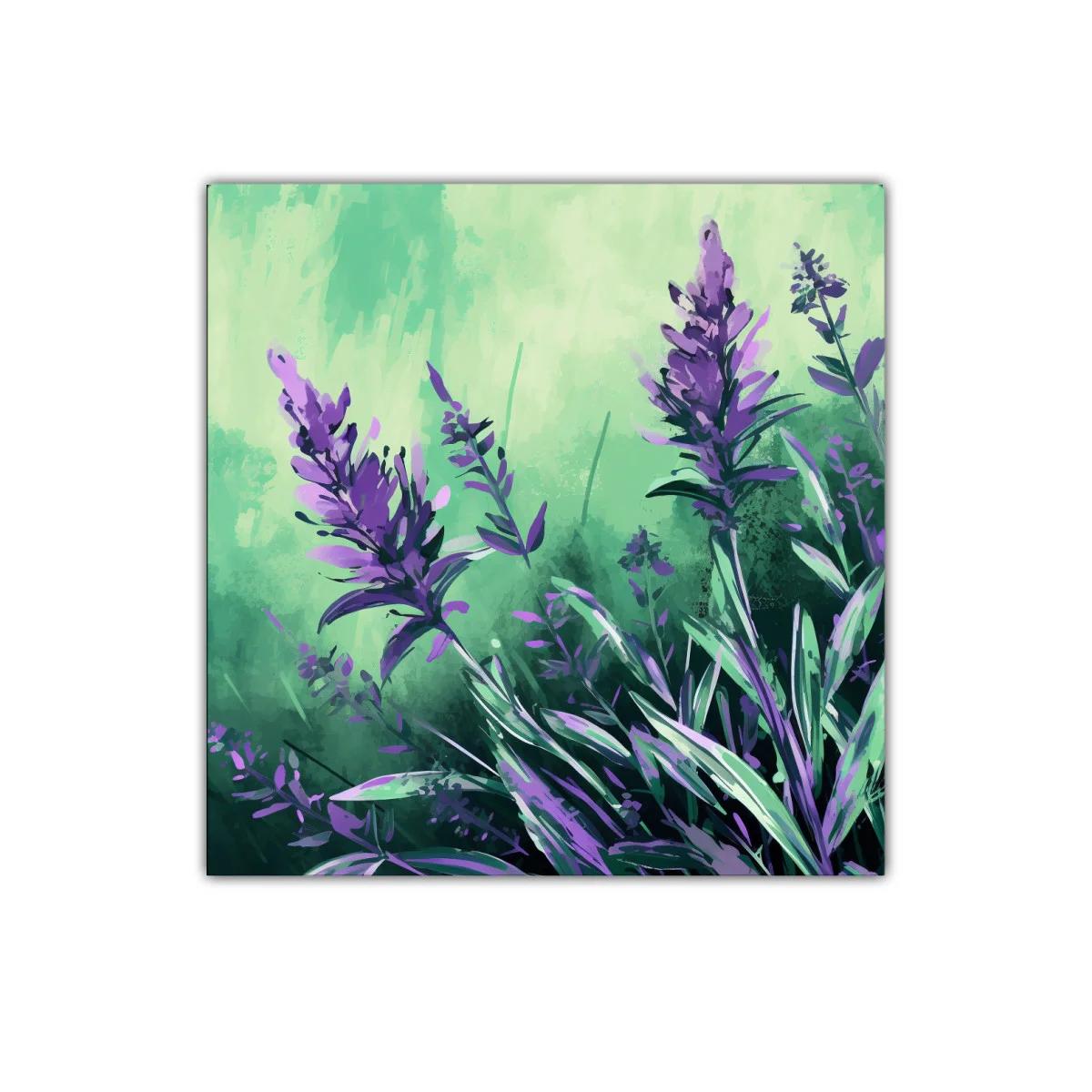 Cuadro decorativo de flores lavanda con fondo verde suave — imagen principal