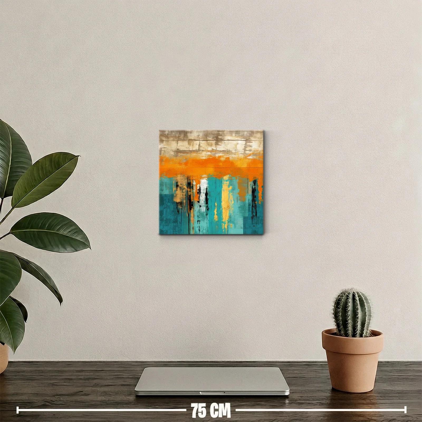 Cuadro abstracto con vibrantes tonos turquesa y naranja — miniatura 2