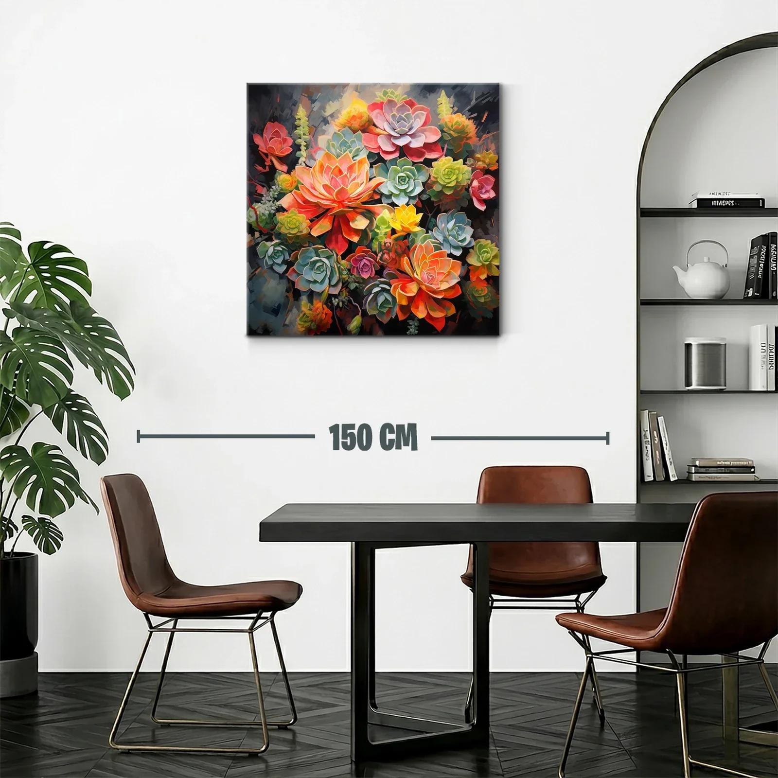 Cuadro floral vibrante con suculentas en tonos cálidos y verdes — miniatura 2