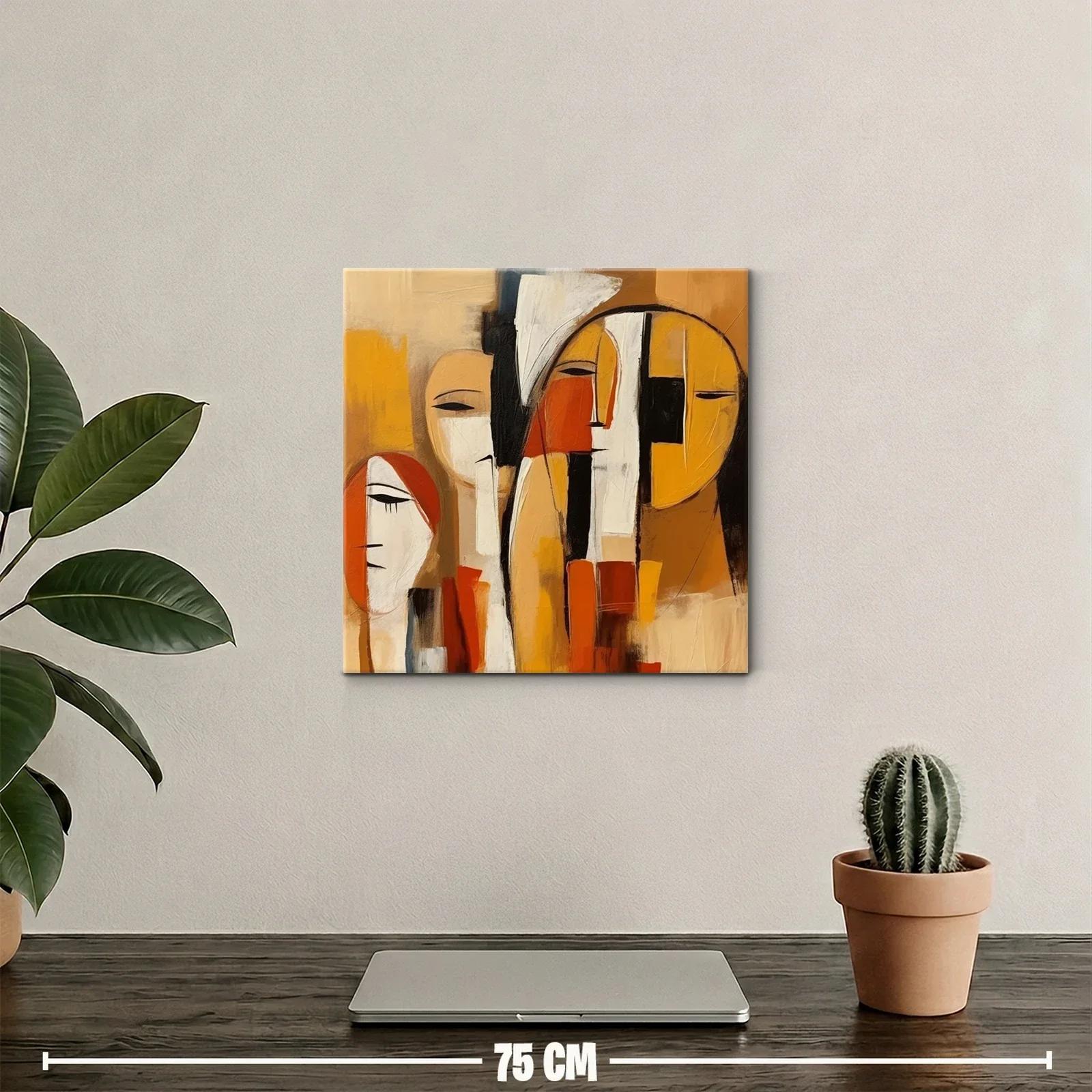 Cuadro abstracto con figuras humanas en tonos cálidos — miniatura 2