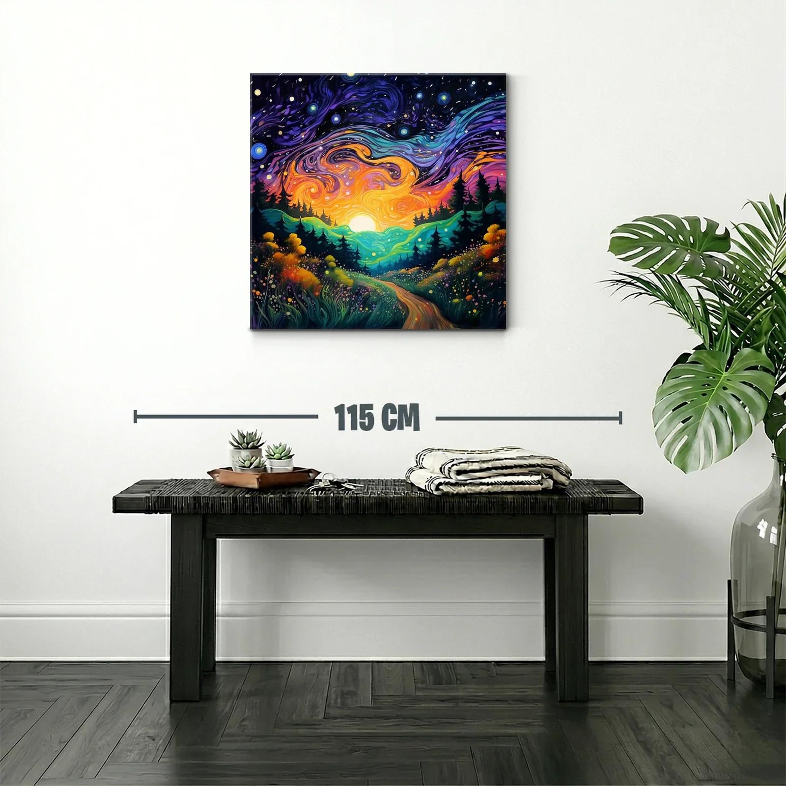 Paisaje nocturno vibrante con cielo estrellado y sendero — miniatura 2