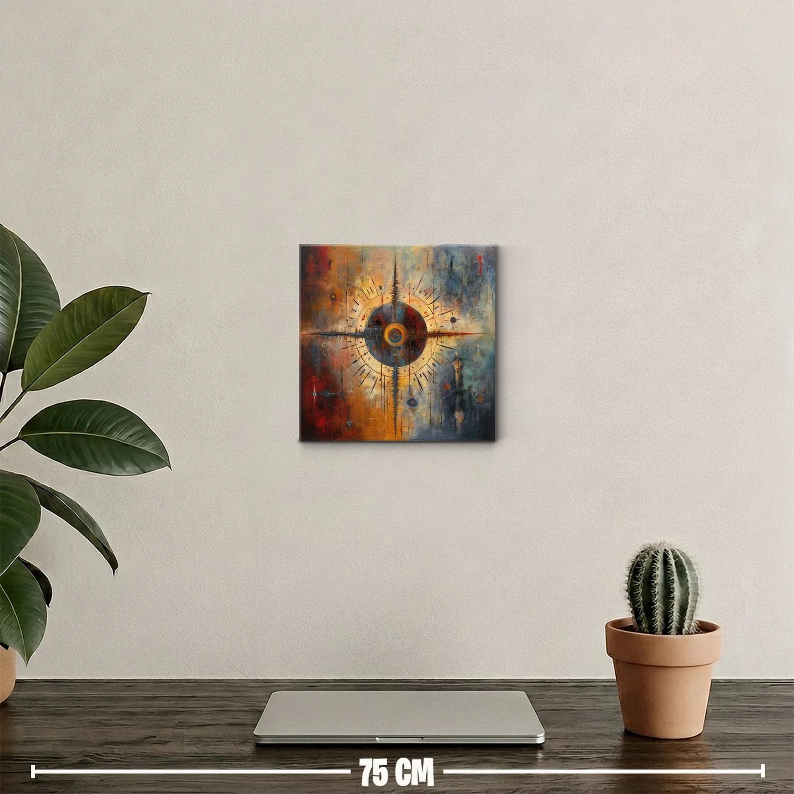 Cuadro abstracto con diseño circular en tonos cálidos y fríos — miniatura 2