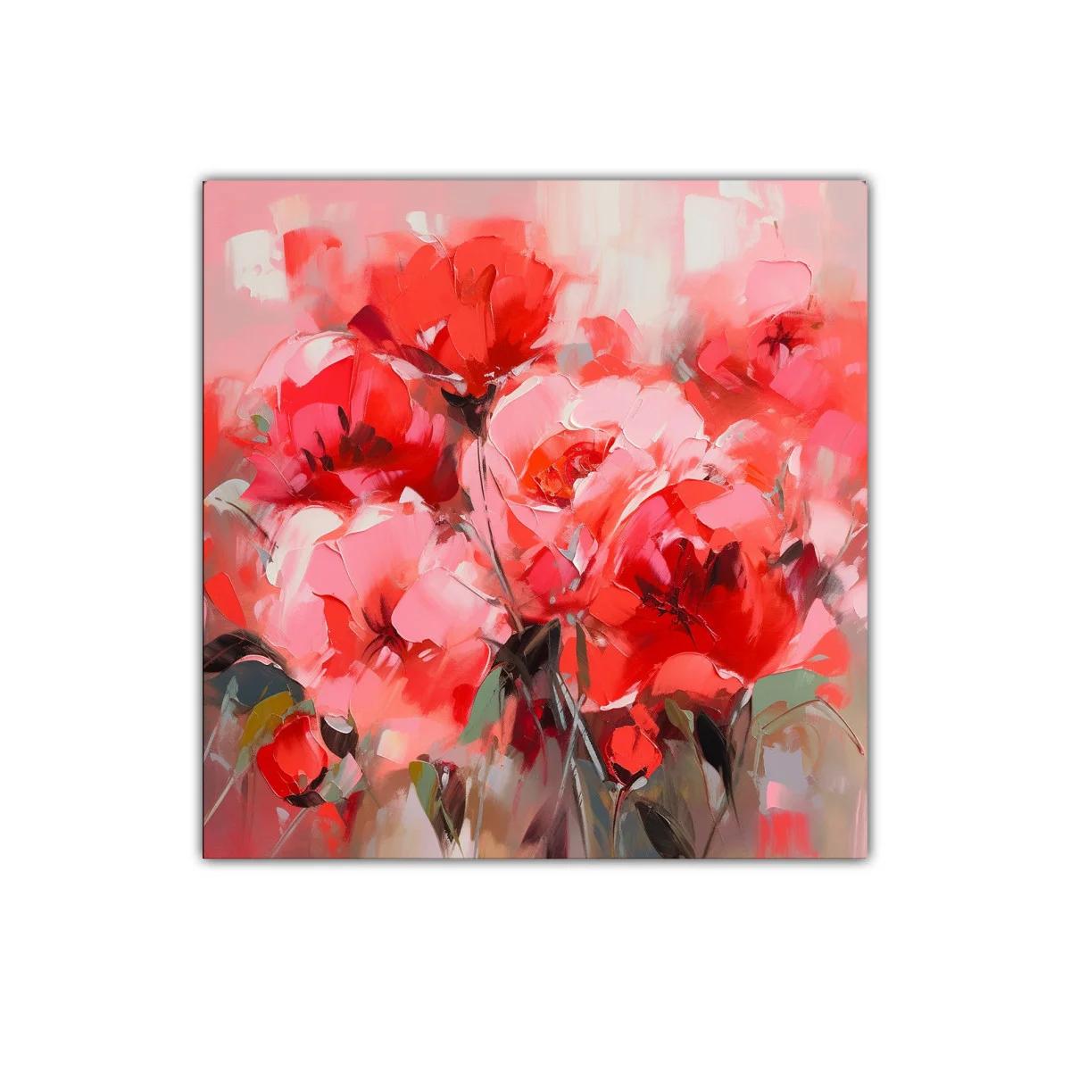 Cuadro decorativo con vibrantes flores en tonos rojos y rosas — imagen principal