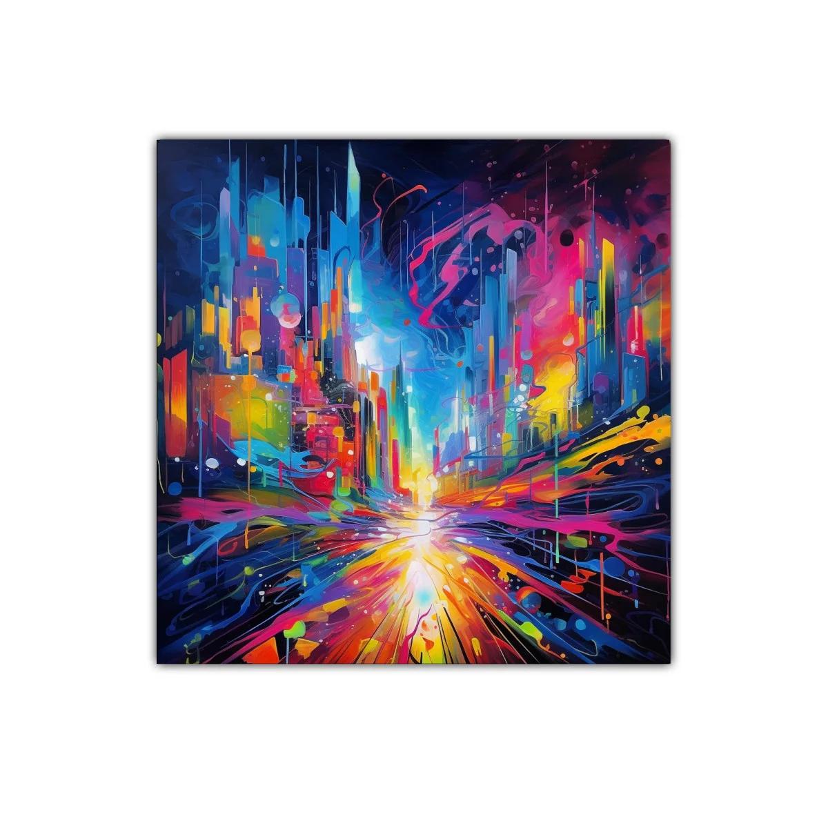 Explosión de colores vibrantes en paisaje urbano futurista