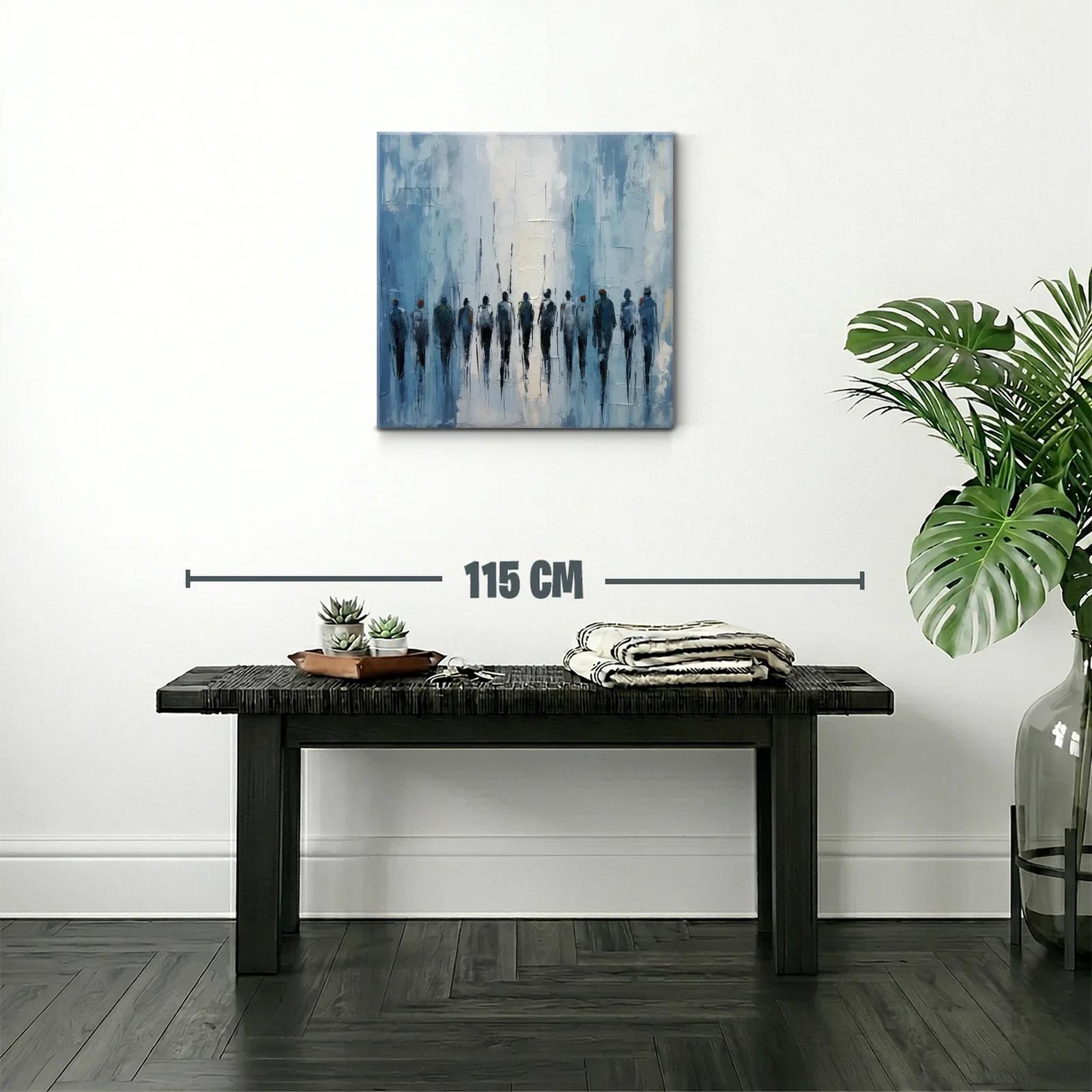Cuadro abstracto con figuras humanas en tonos azules — miniatura 2