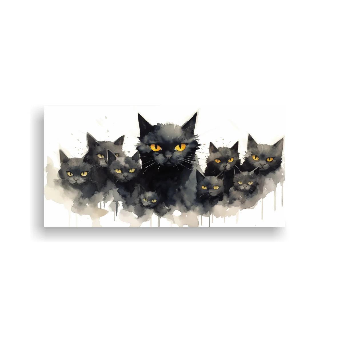 Cuadro grupo de gatos negros de ojos amarillos