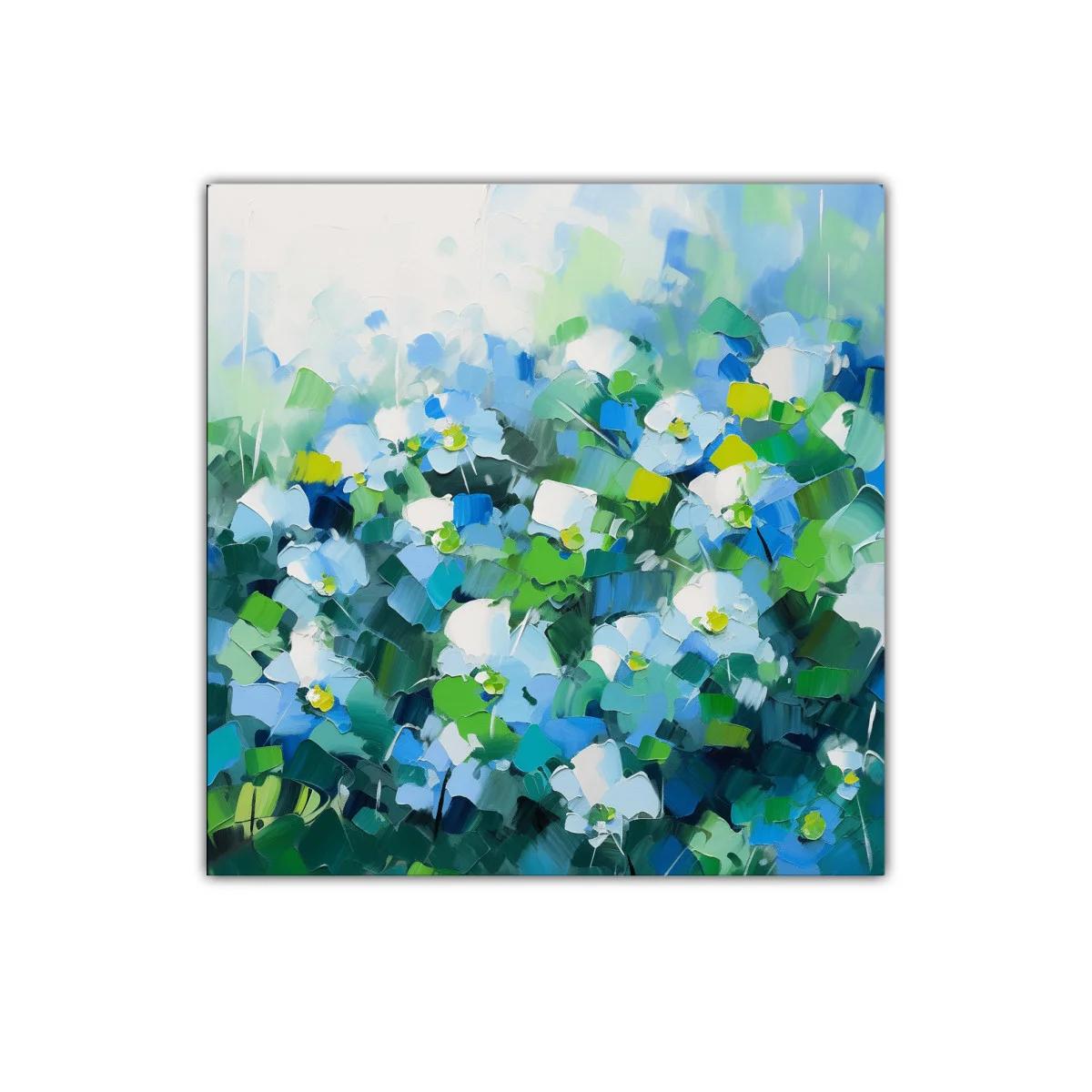 Cuadro decorativo con flores en tonos azules y verdes — imagen principal
