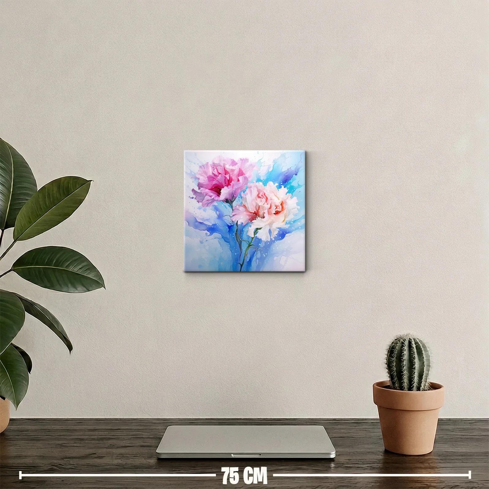 Cuadro decorativo de flores en tonos rosas y azules vibrantes — miniatura 2