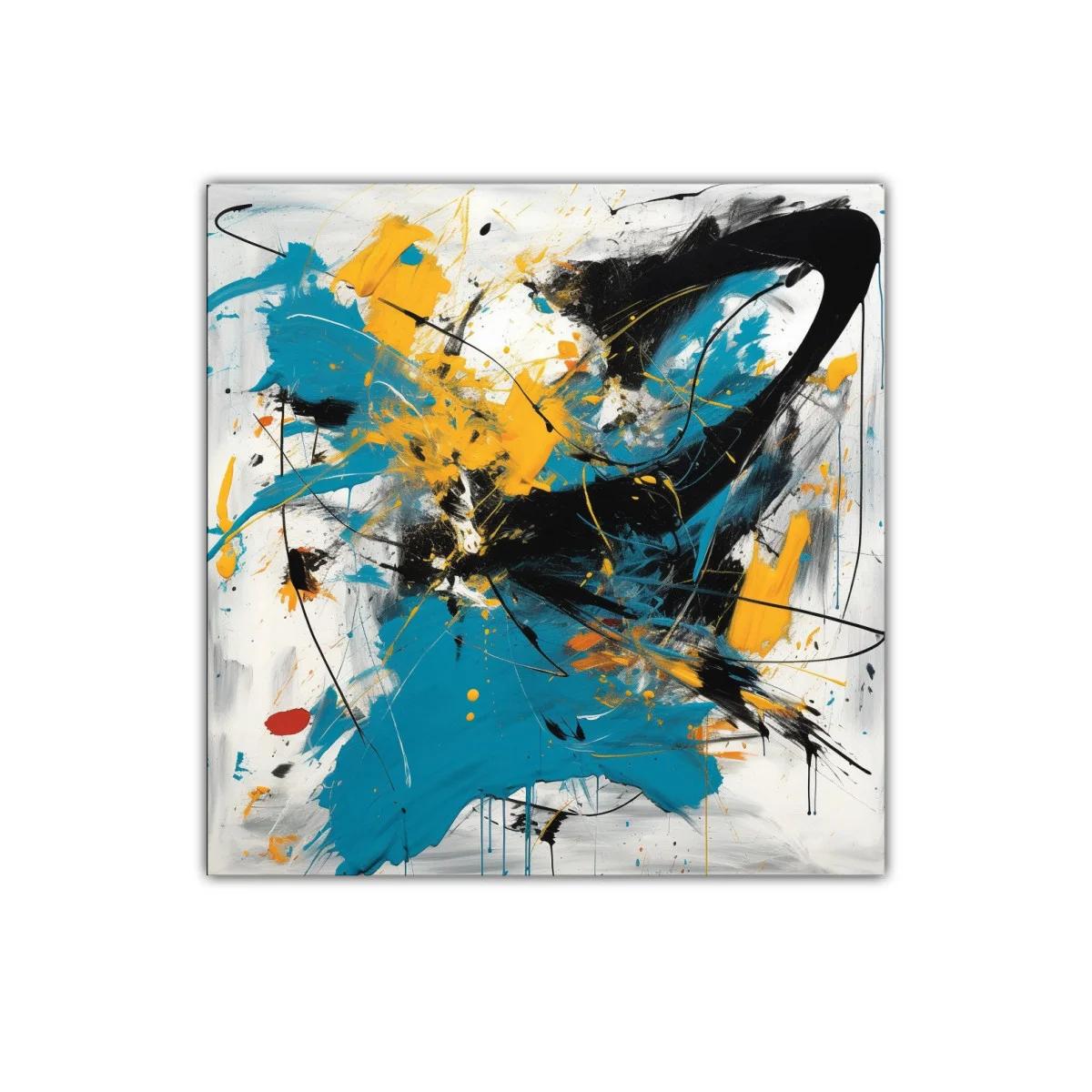 Cuadro abstracto con destellos en azul negro y amarillo