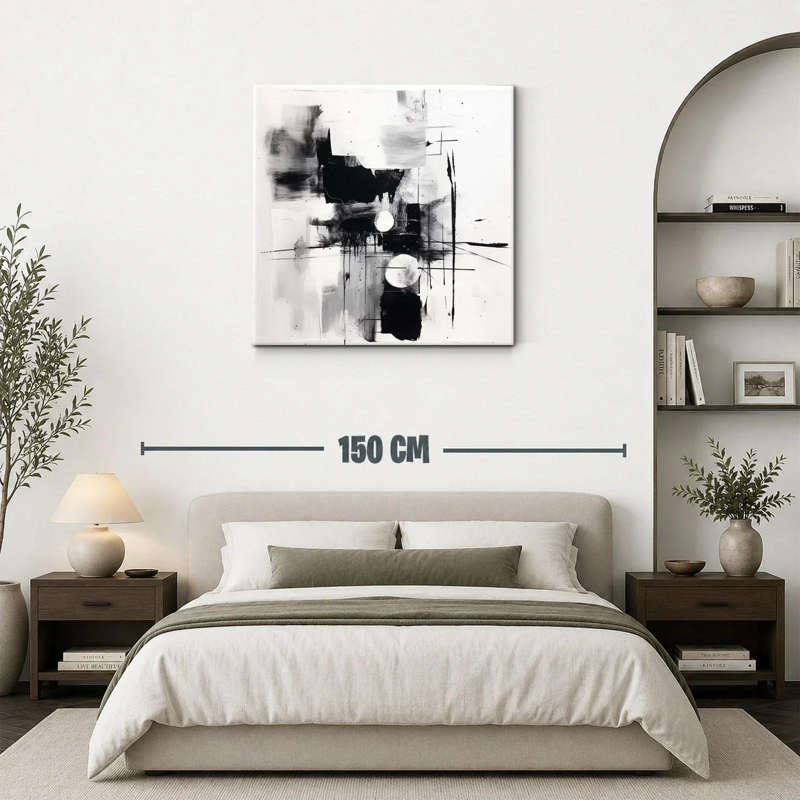 Cuadro abstracto en blanco y negro con formas geométricas — miniatura 3
