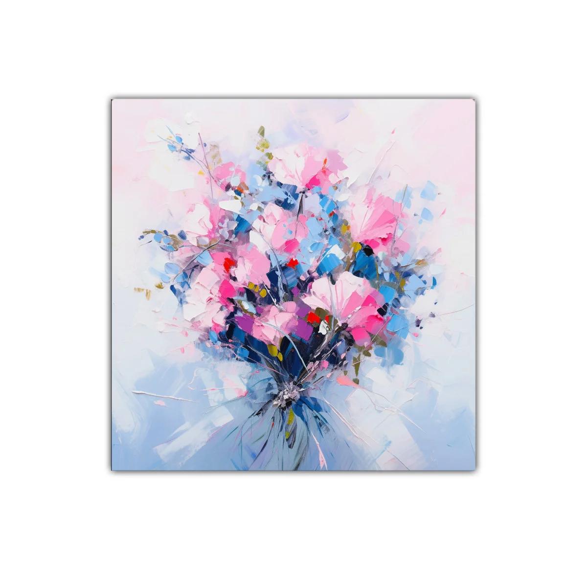 Cuadro con ramo vibrante de flores rosas y azules — imagen principal