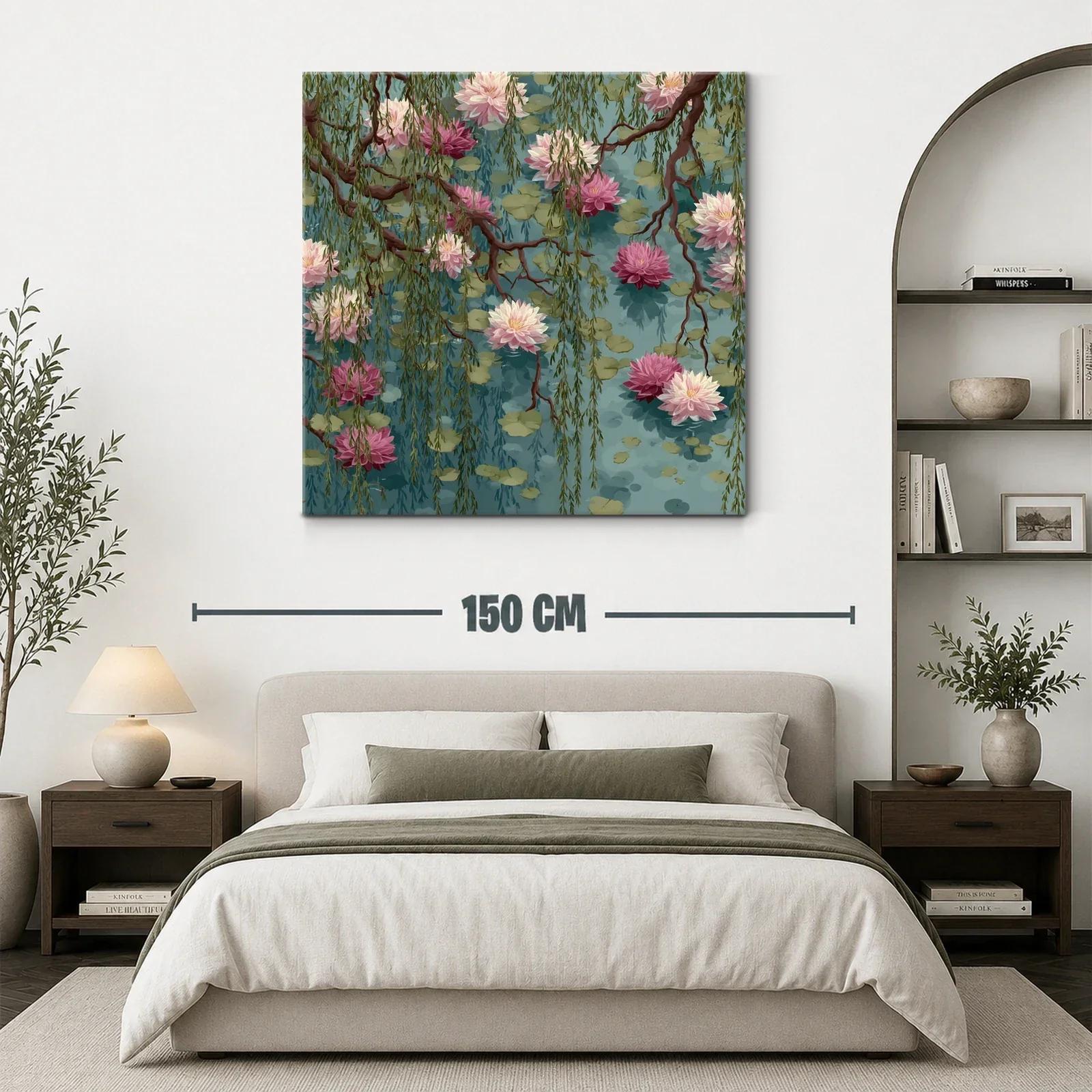 Cuadro con flores de loto y ramas en tonos suaves — miniatura 3