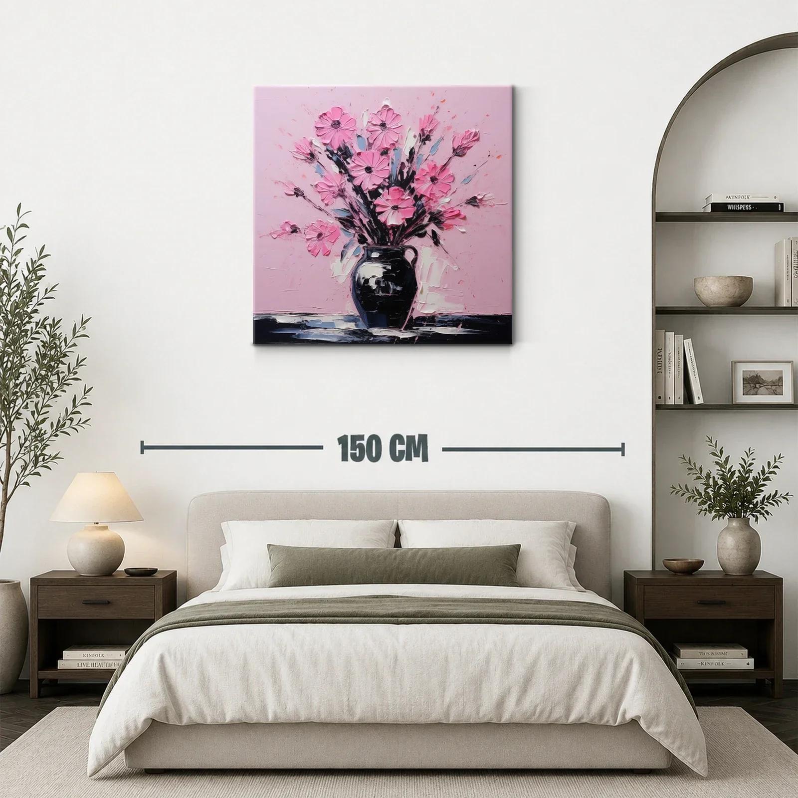 Cuadro vibrante con ramo de flores rosas sobre fondo pastel — miniatura 3