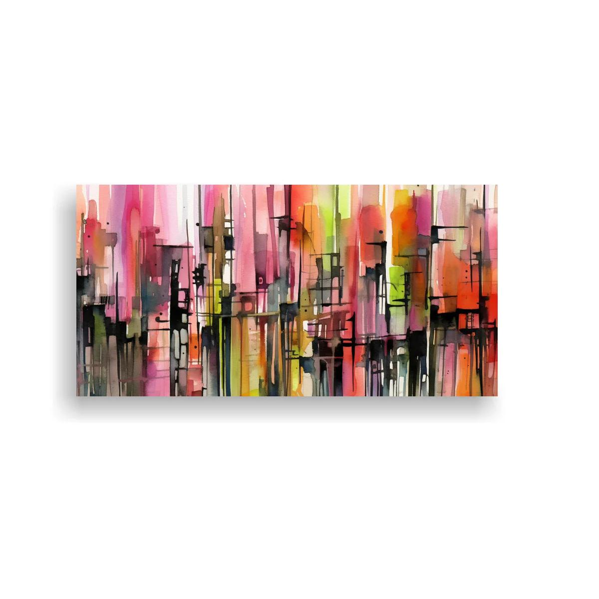 Cuadro skyline abstracto con barras verticales y líneas negras — imagen principal