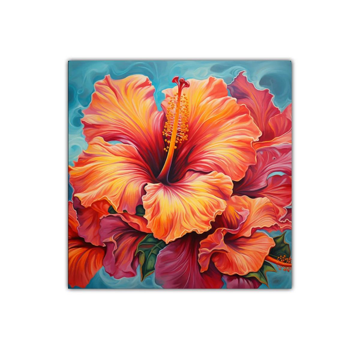 Cuadro vibrante con flor tropical en tonos cálidos