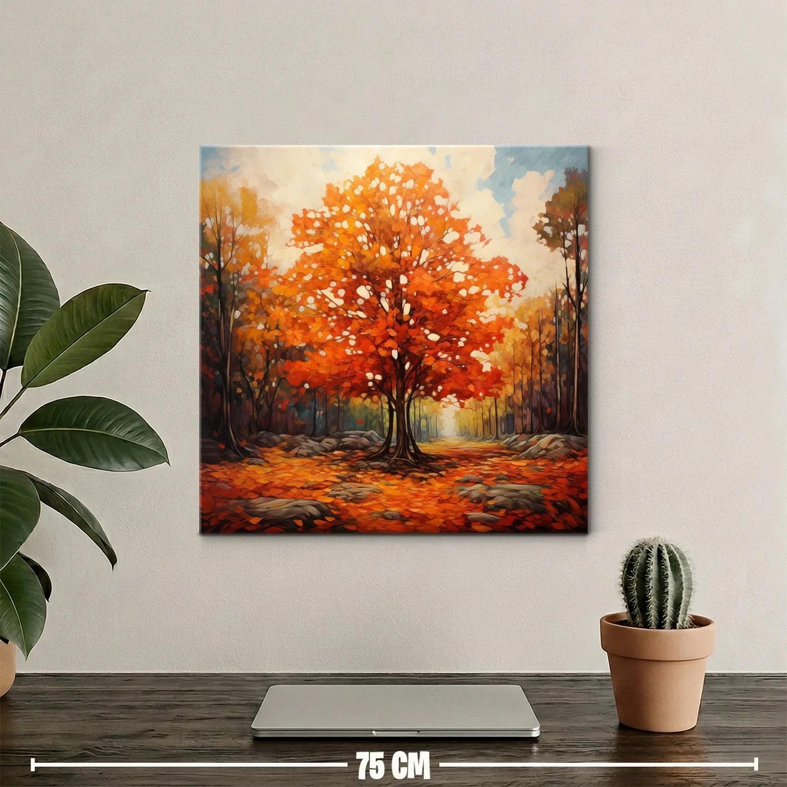 Bosque otoñal con árbol de follaje naranja vivo — miniatura 2