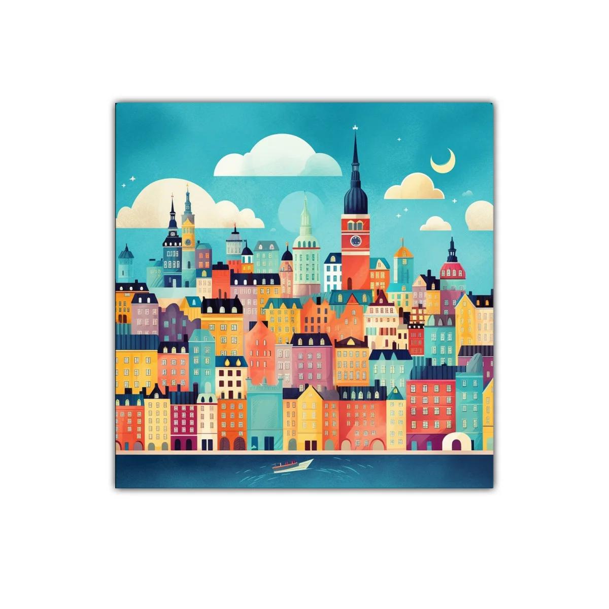 Cuadro ciudad colorida con encanto y estilo moderno — imagen principal