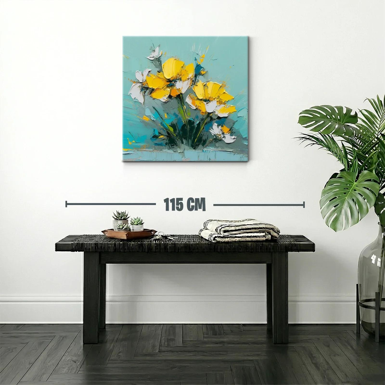 Cuadro floral con vibrantes pétalos amarillos y fondo turquesa — miniatura 2