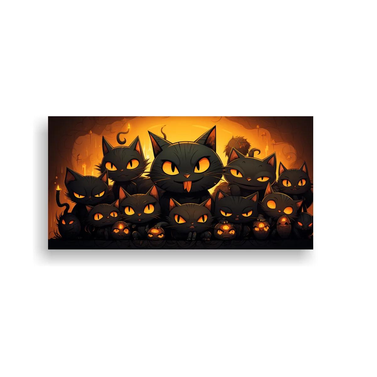Cuadro grupo de gatos negros con ojos brillantes