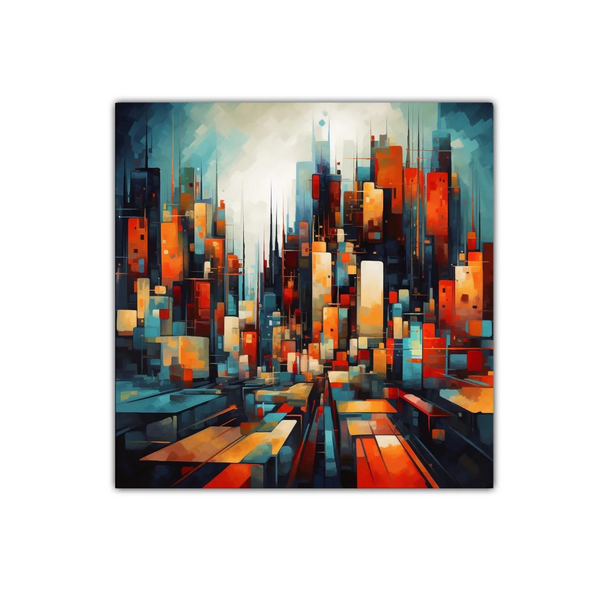 Ciudad vibrante en tonos cálidos y fríos contrastantes — imagen principal