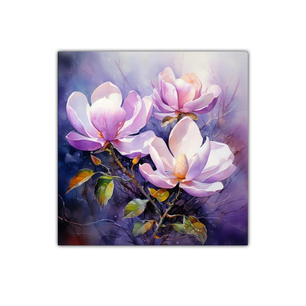 Cuadro con flores de magnolia en tonos lilas y verdes — imagen principal