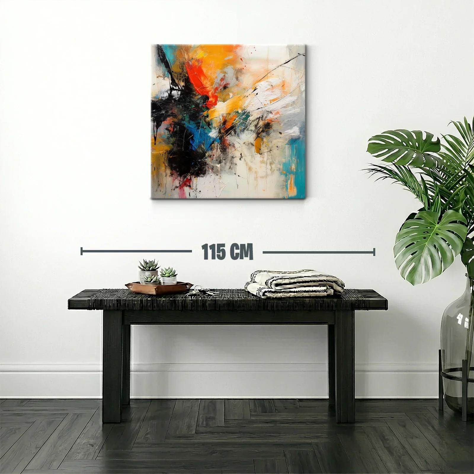 Cuadro abstracto vibrante con tonos cálidos y fríos — miniatura 2
