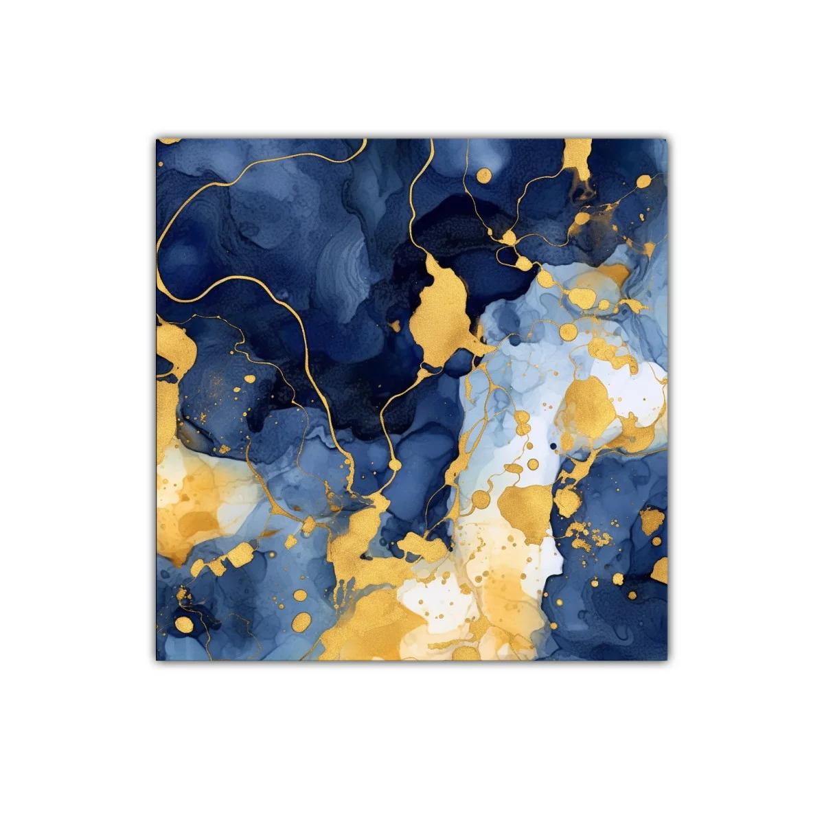 Cuadro abstracto elegante en tonos azul intenso y dorado
