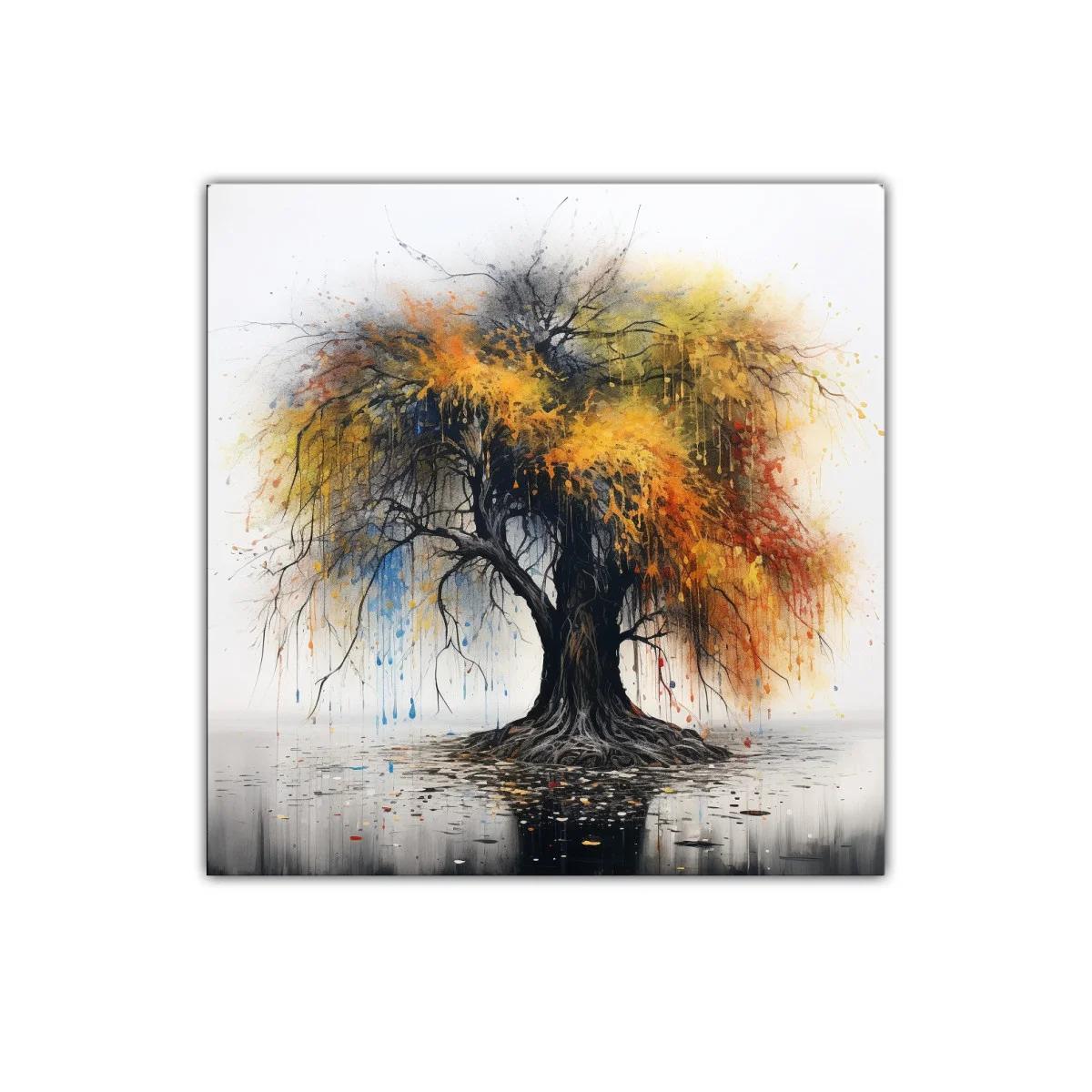 Árbol colorido con ramas dramáticas y reflejo artístico — imagen principal