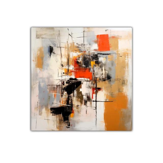 Cuadro abstracto con tonos cálidos y líneas dinámicas