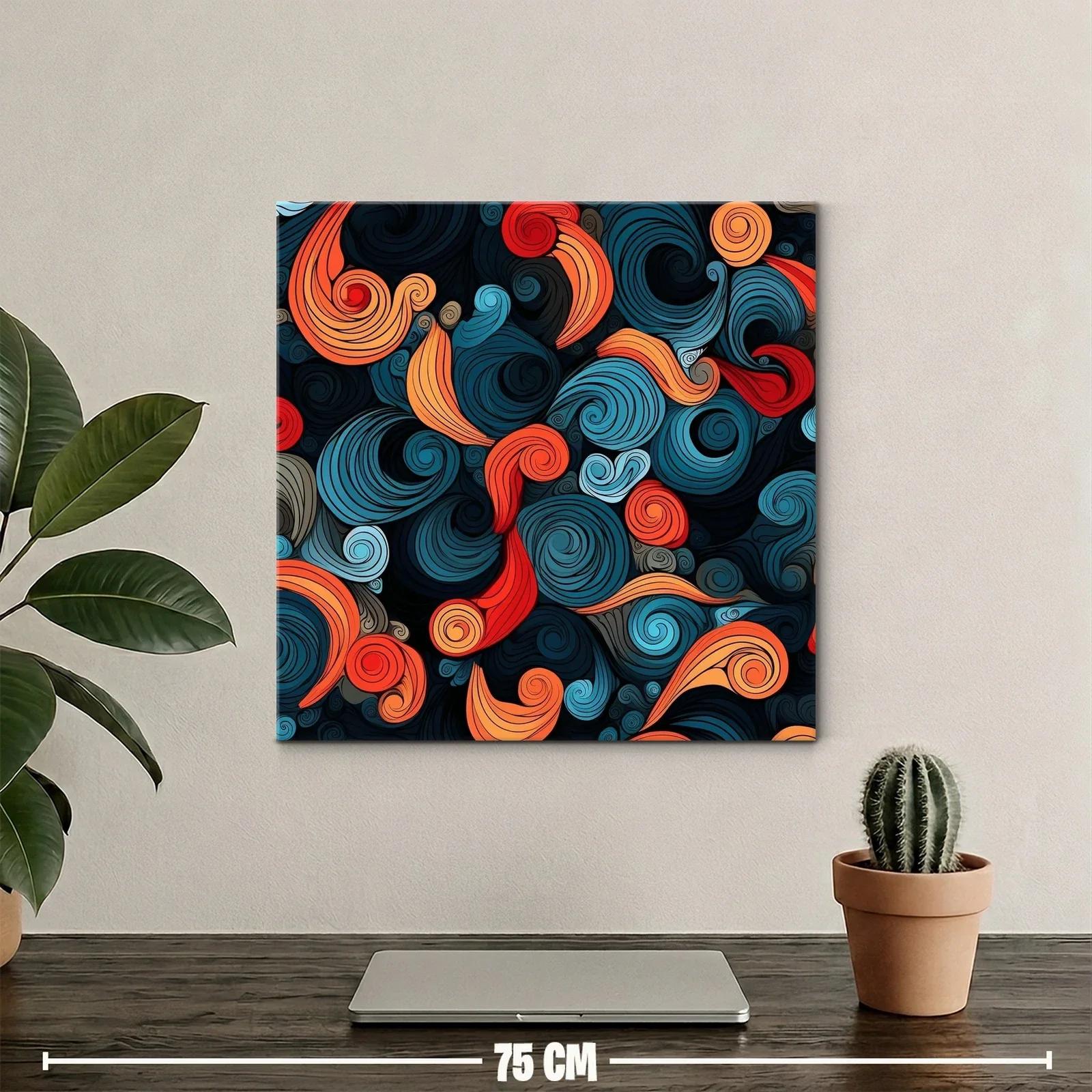 Cuadro abstracto con remolinos en tonos cálidos y fríos — miniatura 2