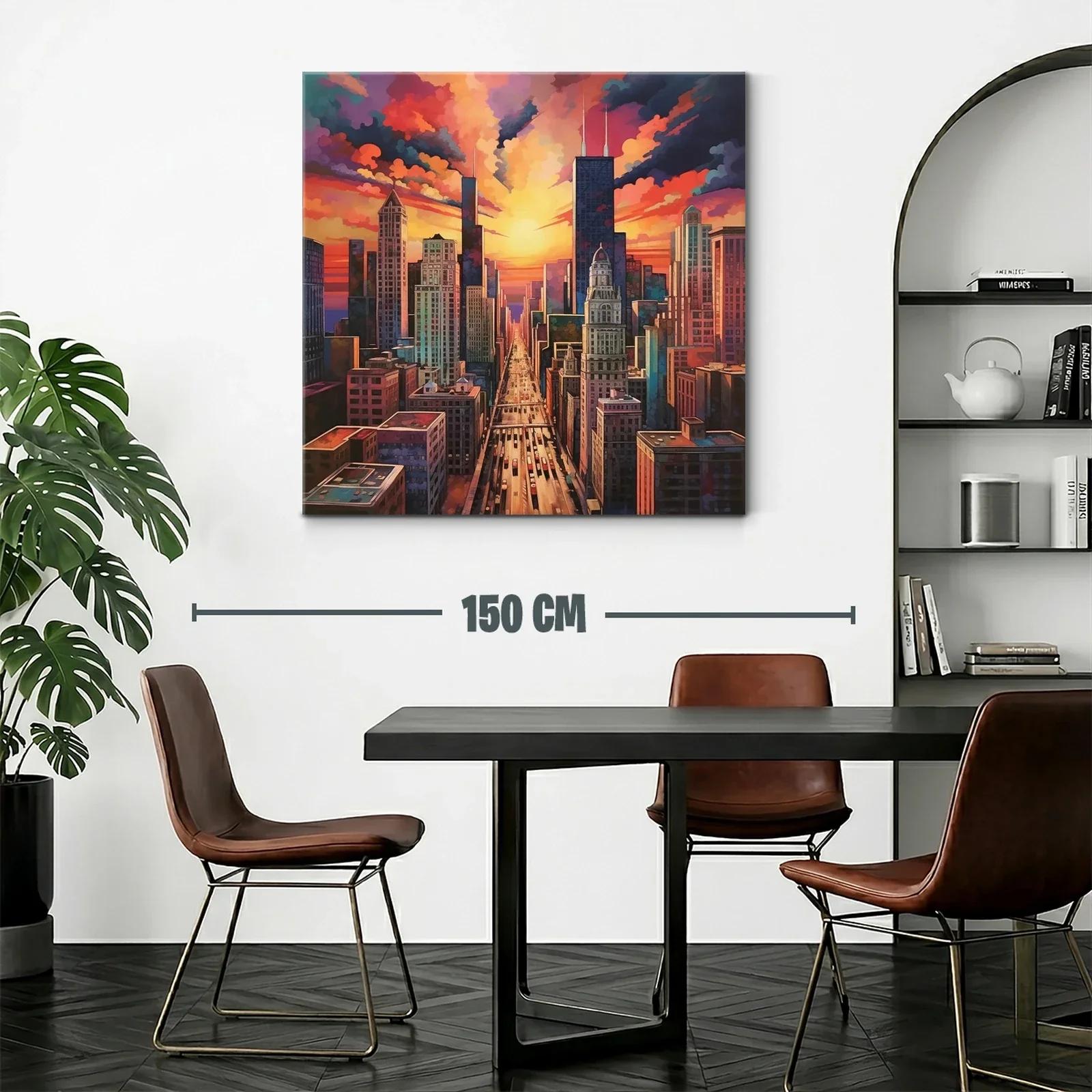 Atardecer vibrante en ciudad urbana con rascacielos — miniatura 2