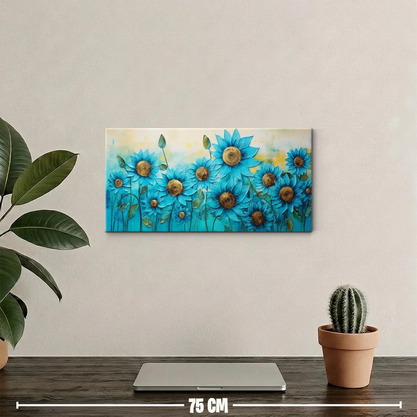 Cuadro girasoles azules en ramillete panorámico — miniatura 2